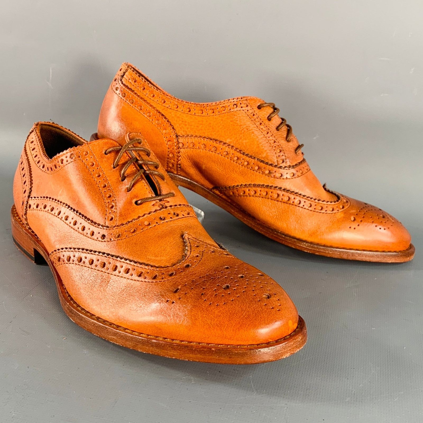 Paul Smith 7.5 Orange Perforated Leather Wingtip Lace-Up Flexible Size US 7.5 / EU 40-41 - 1 Thumbnail