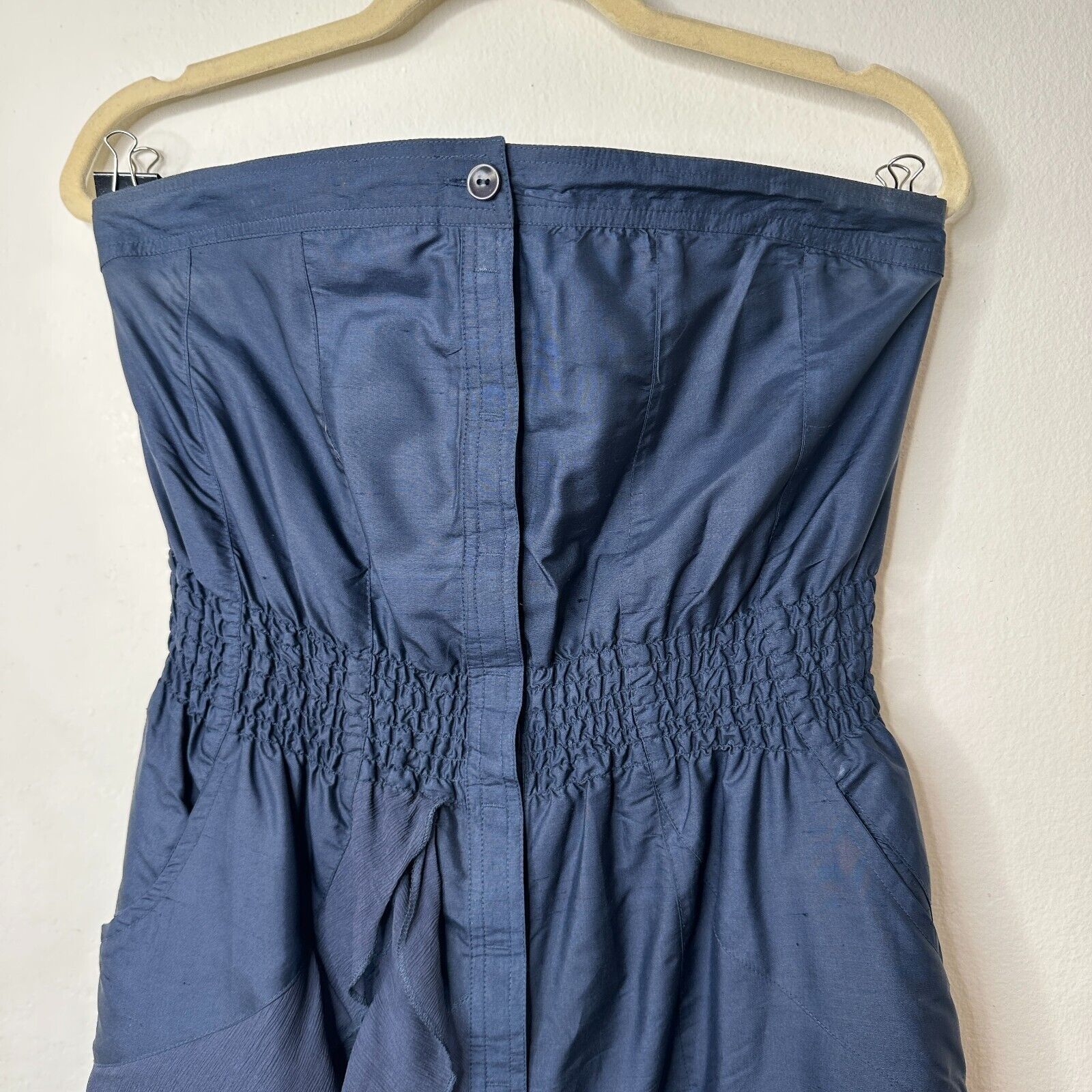 Modern Amusement Modern Amusement Strapless Navy Button Ruffle Dress Silk 6 Size M / US 6-8 / IT 42-44 - 2 Thumbnail