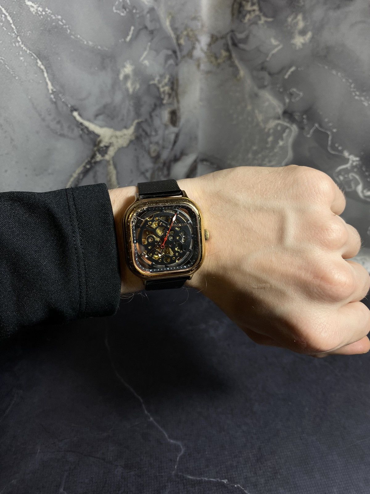 Vintage Skeleton Automatic Gold Square Watch Vintage Style Size ONE SIZE - 1 Thumbnail