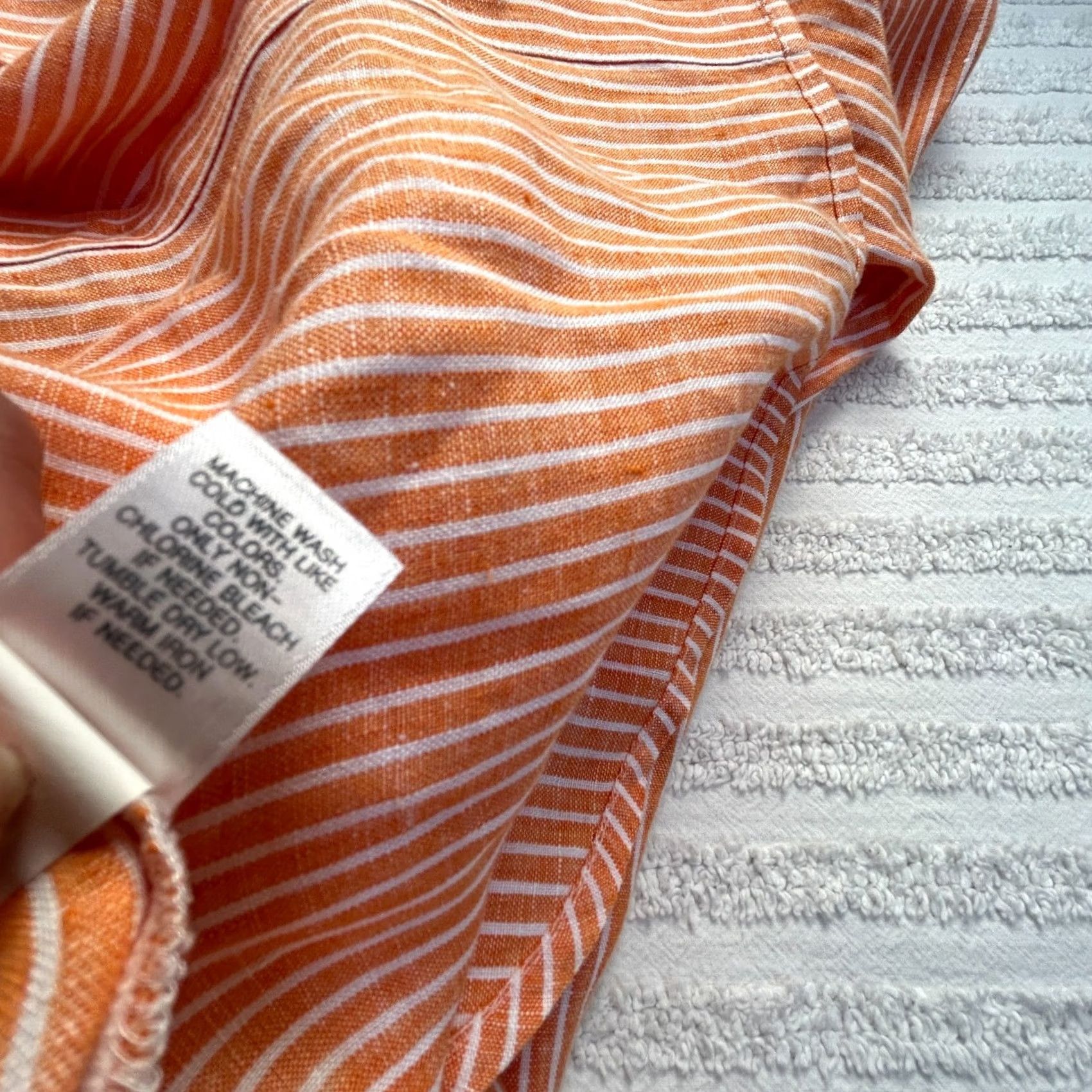 J. Jill J. Jill Love Linen Button-Up Shirt Medium Orange Pinstripe Long Sleeve Womens Size M / US 6-8 / IT 42-44 - 4 Thumbnail