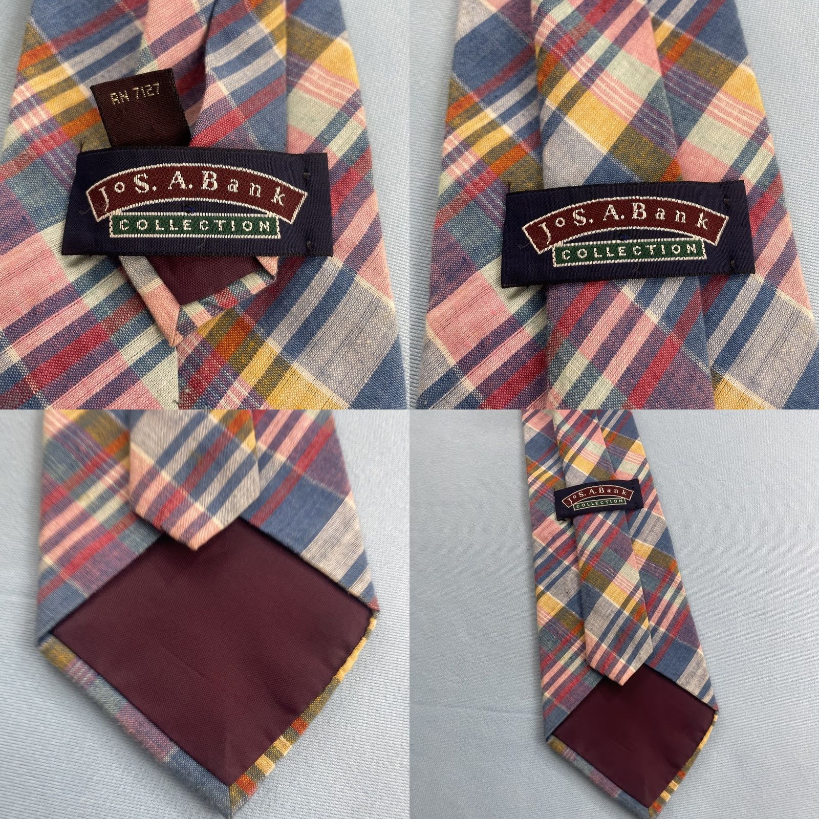 Jos. A. Bank VINTAGE Jos. A Bank Collect Cotton Hand-Made USA Plaid Tie Texture Vtg Necktie 4x58" Cap Size ONE SIZE - 10 Thumbnail