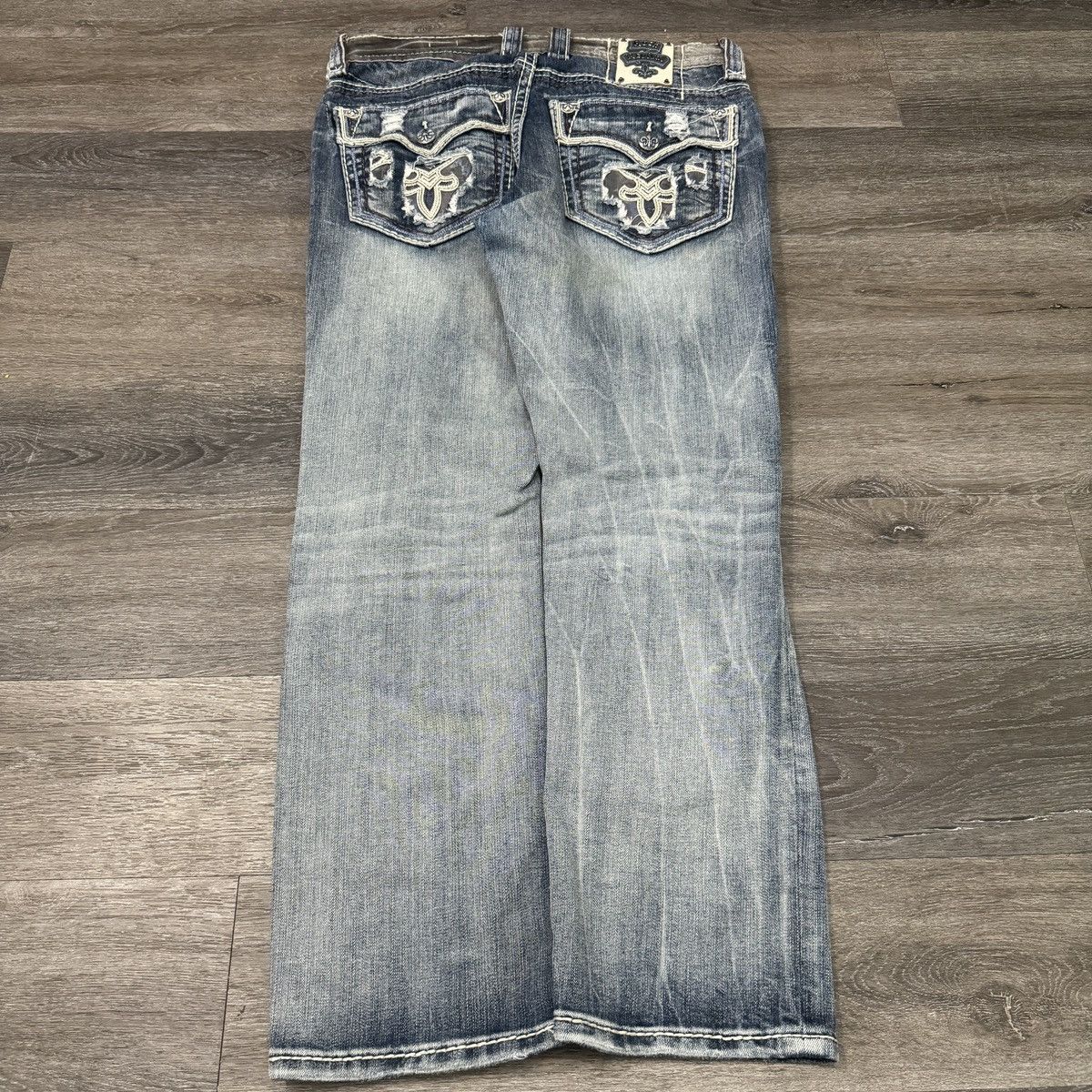 Affliction × Rock Revival × Vintage Crazy Vintage y2k Rock revival distressed embroidered jeans Size US 34 / EU 50 - 1 Thumbnail