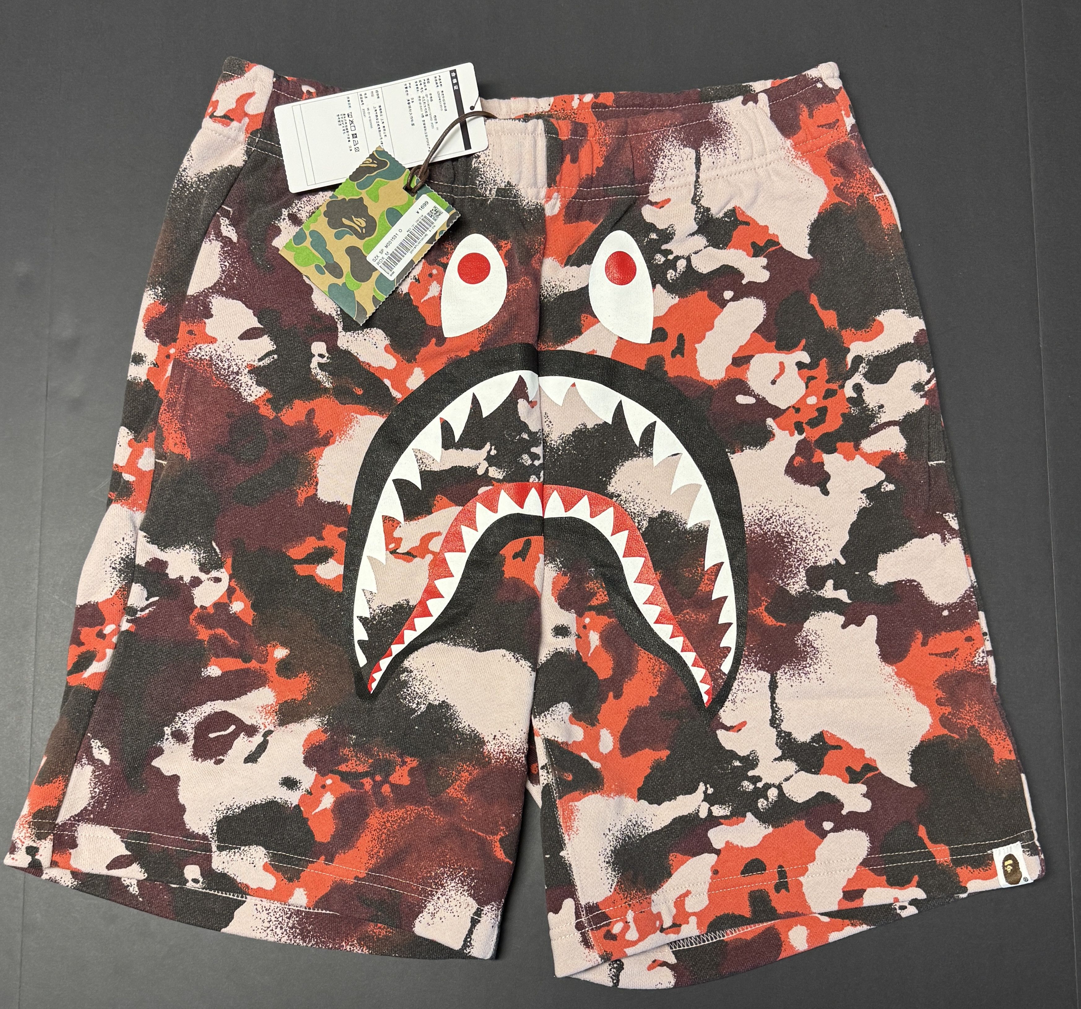 BAPE Map Camo Regular Fit Shark Sweat Shorts Red