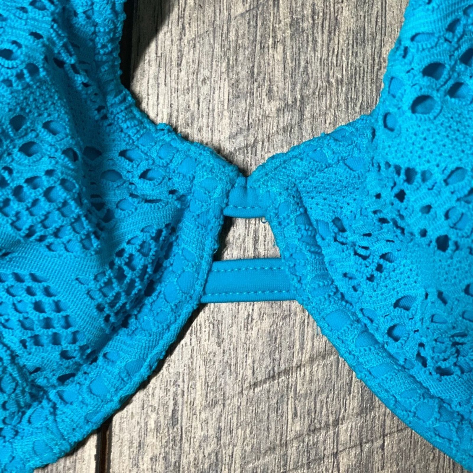 Freya Lingerie Aqua Blue Lace Halter Bikini Top 32G Size L / US 10 / IT 46 - 8 Thumbnail