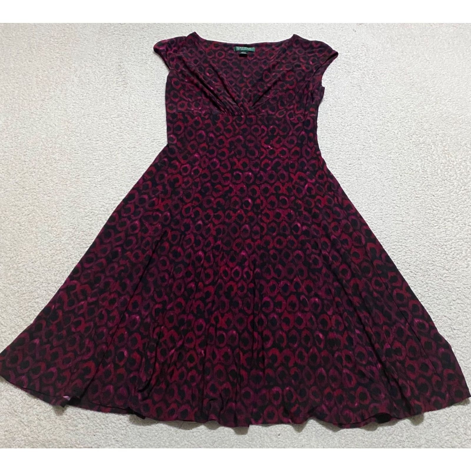 Ralph Lauren Lauren Ralph Lauren Womens Dress Geometric Multicolor V-Neck Sleeveless Fit & Flare 6 Adult Womens Size M / US 6-8 / IT 42-44 - 2 Thumbnail