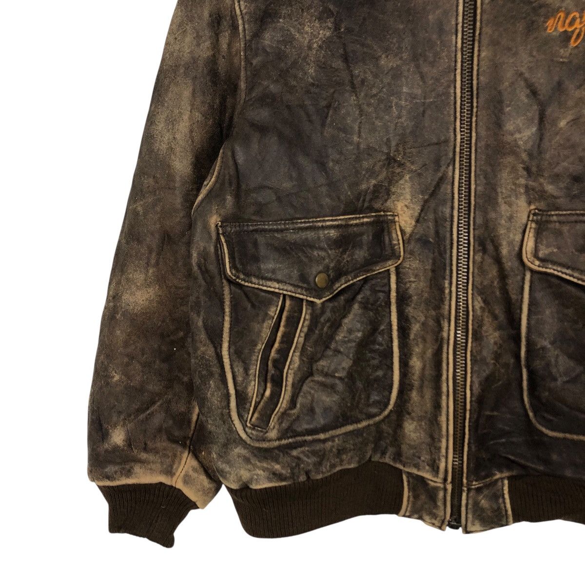 Japanese Brand 📌Vintage Flight Jumper Leather Jacket Naf Naf Big Logo Size US L / EU 52-54 / 3 - 6 Thumbnail