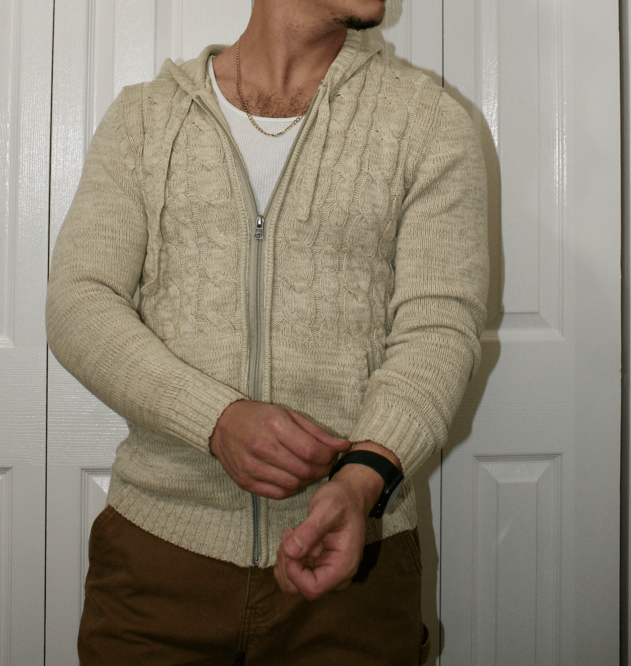 Urban Pipeline Urban Pipeline Beige Cable-Knit Zip-Up Hoodie Size US S / EU 44-46 / 1 - 3 Thumbnail