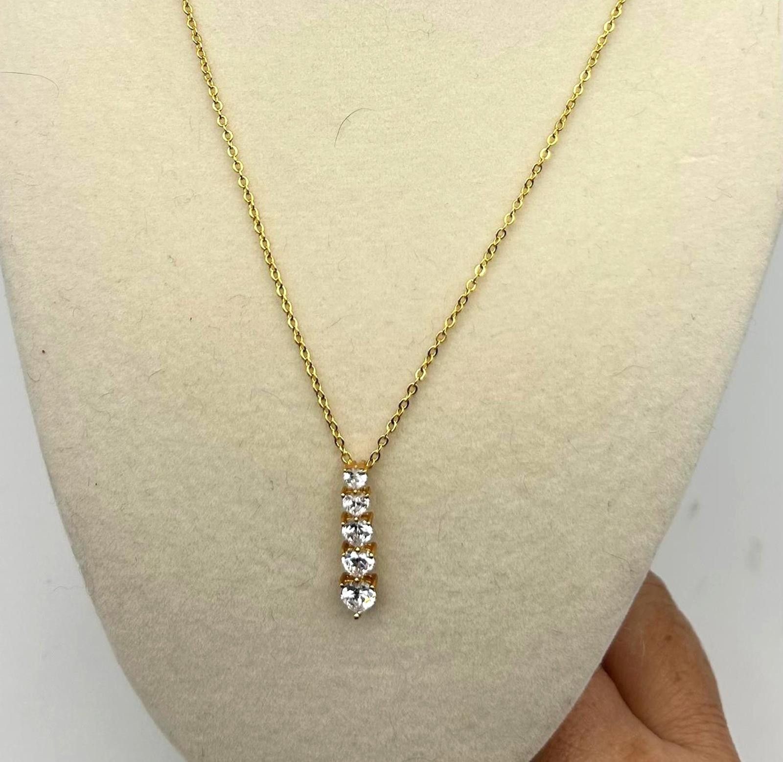 Designer Y2K Necklace Gold w CZ Drop Heart Pendant Minimalist Jewelry Size ONE SIZE - 1 Thumbnail