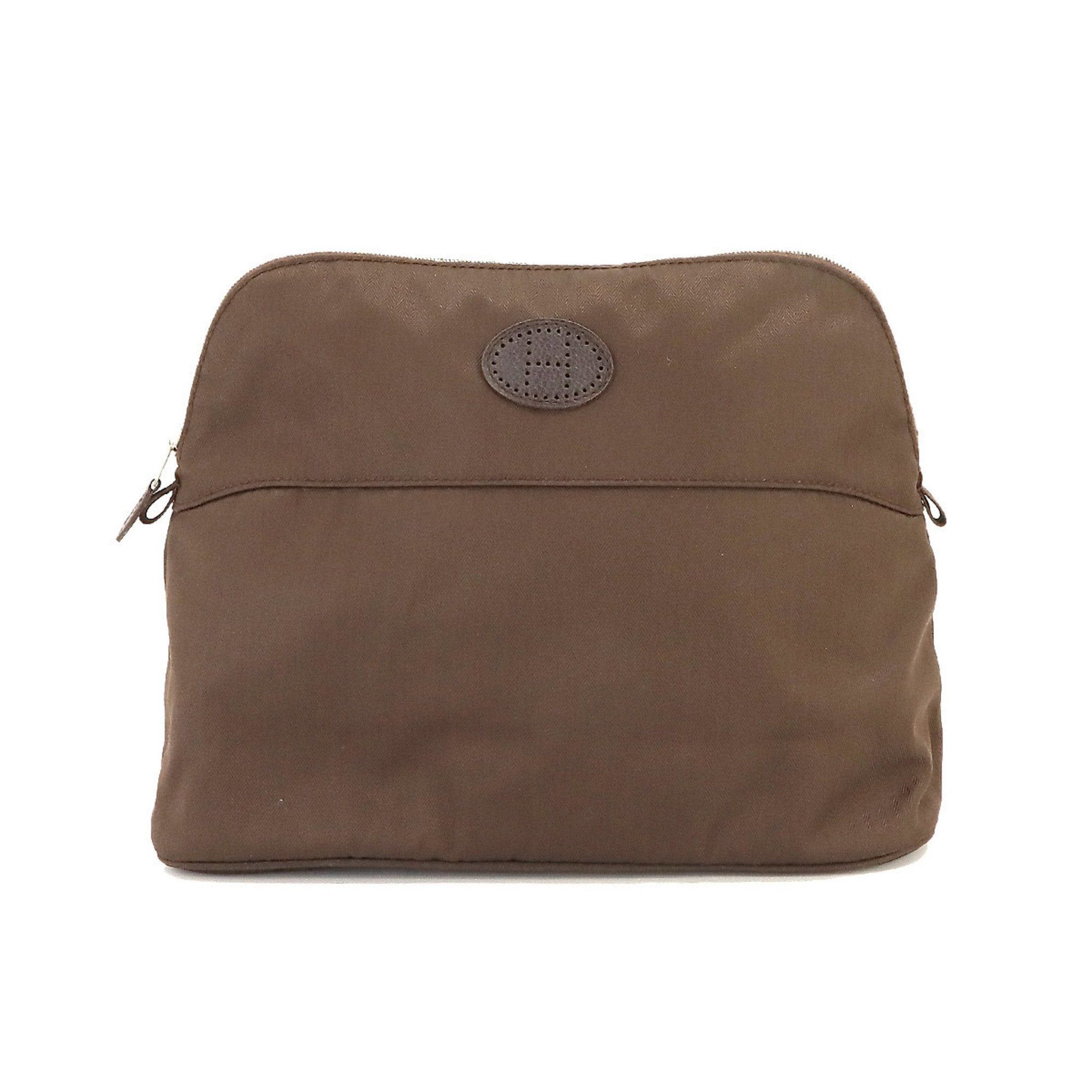 image of Hermes Bolide Pouch 30 Cotton Canvas Leather Brown Silver Hardware, Women's