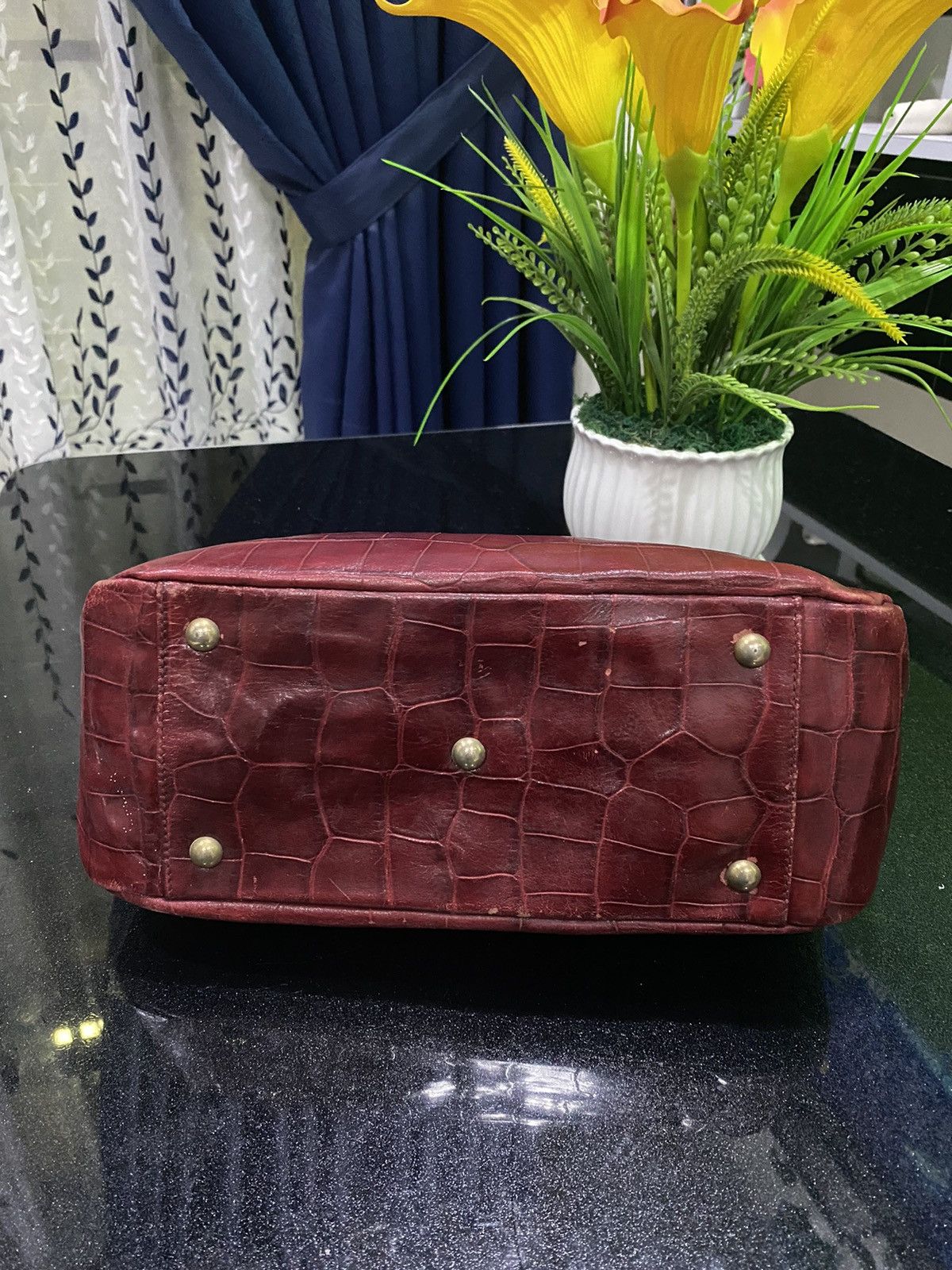 Furla Furla Burgundy Embossed Hand Bag Size ONE SIZE - 10 Thumbnail
