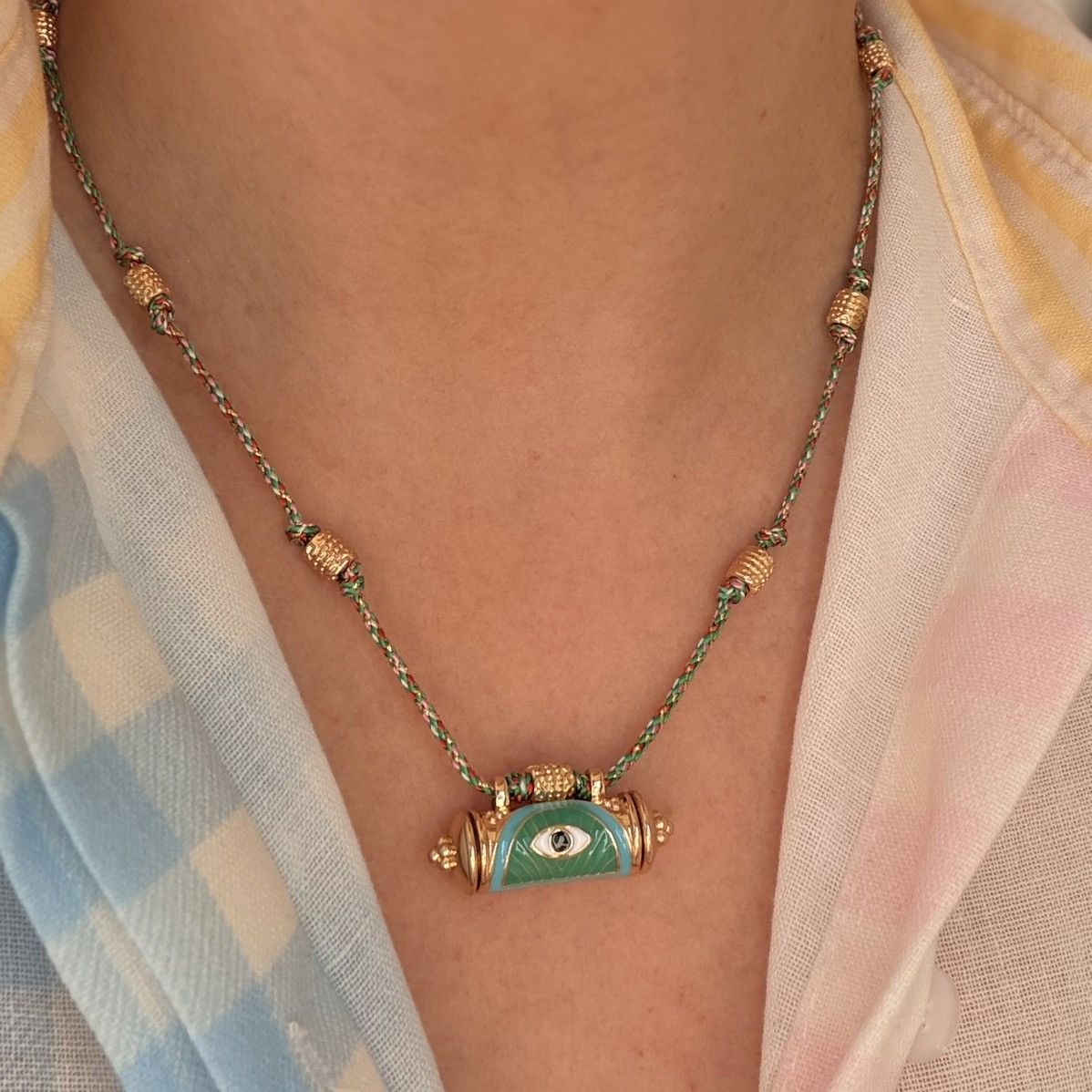 Other Evil Eye Enamel Pendant Necklace – Gold Tone & Green Size ONE SIZE - 1 Thumbnail