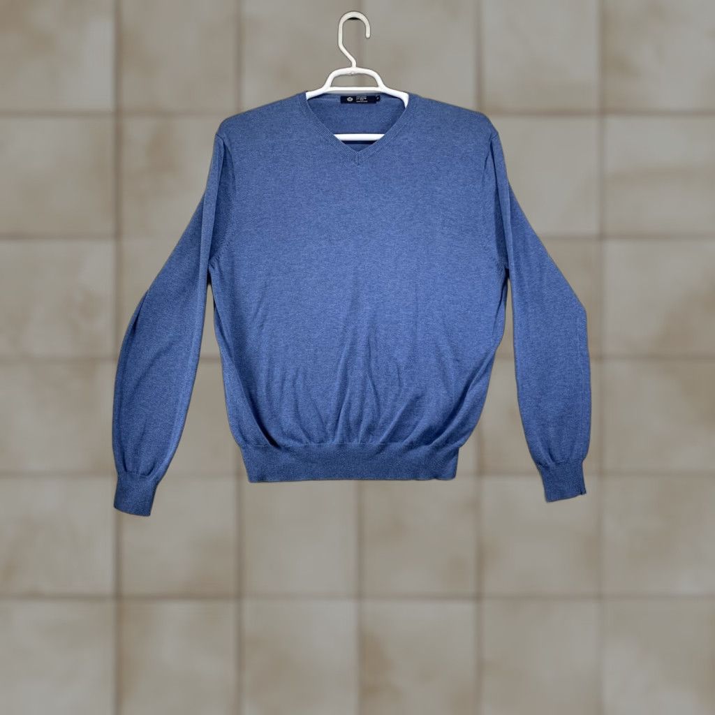 J.Crew VINTAGE J.CREW Men's V-Neck Sweater Pullover Knit Cotton Solid Blue Size XL Winter Fall Spring Size US XL / EU 56 / 4 - 1 Thumbnail