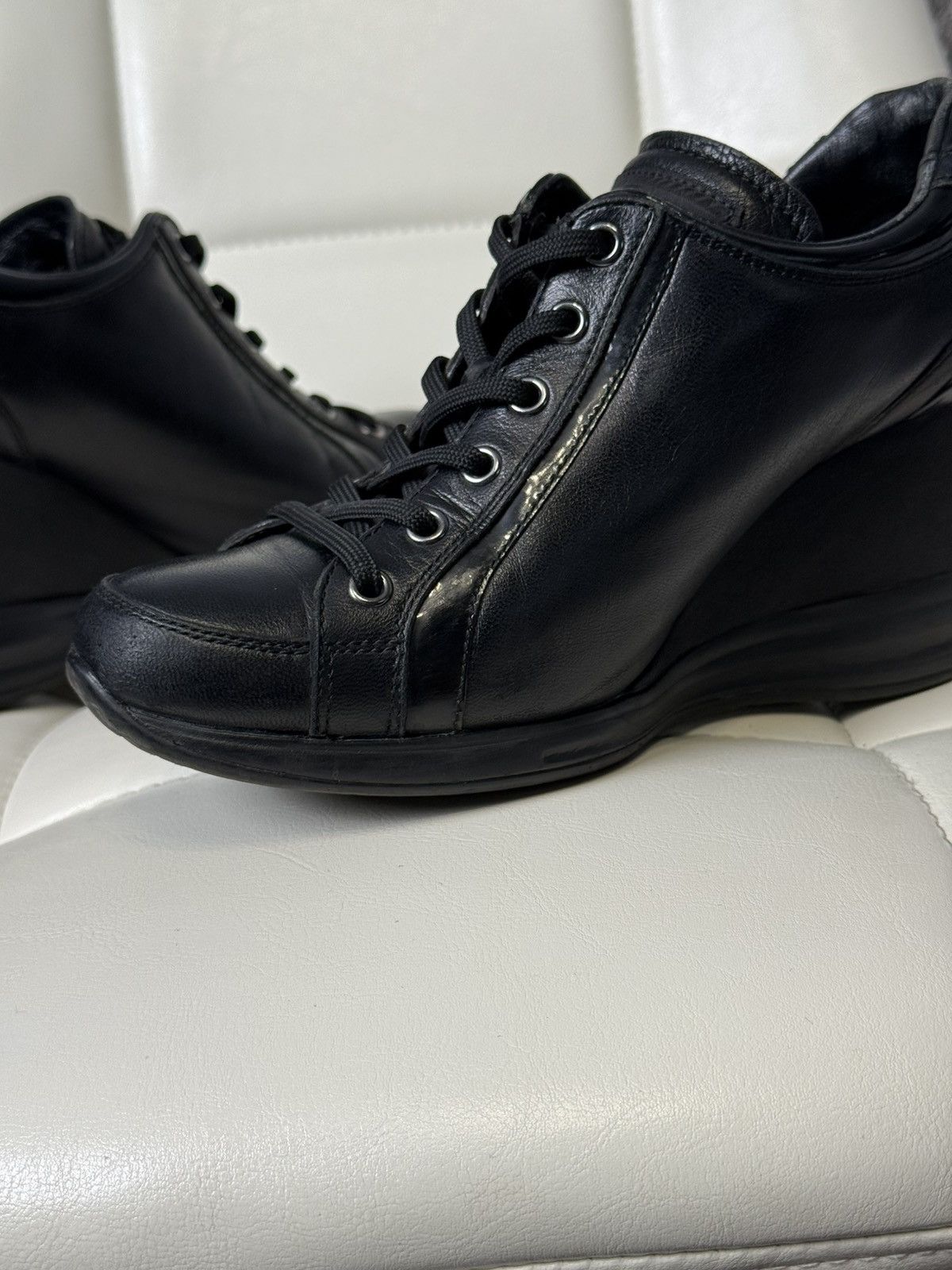 Prada PRADA Wedge Sneakers Black Leather Womens Platform Shoes Size US 6.5 / IT 36.5 - 14 Thumbnail