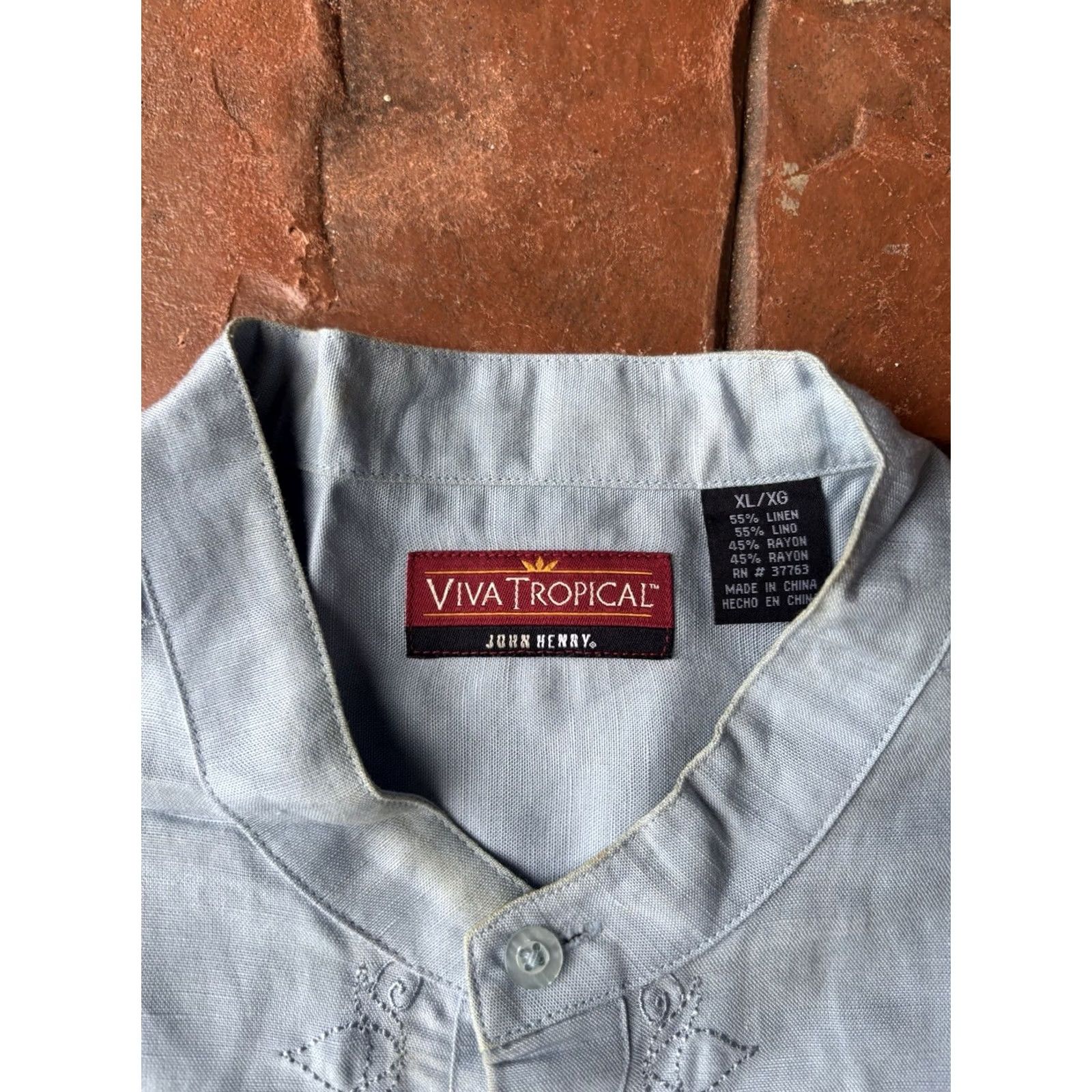 Vintage Viva Tropical Embroidered Button-Up Shirt XL Blue Linen Blend Men’s Casual Long Sleeve Shirt Size US XL / EU 56 / 4 - 2 Thumbnail