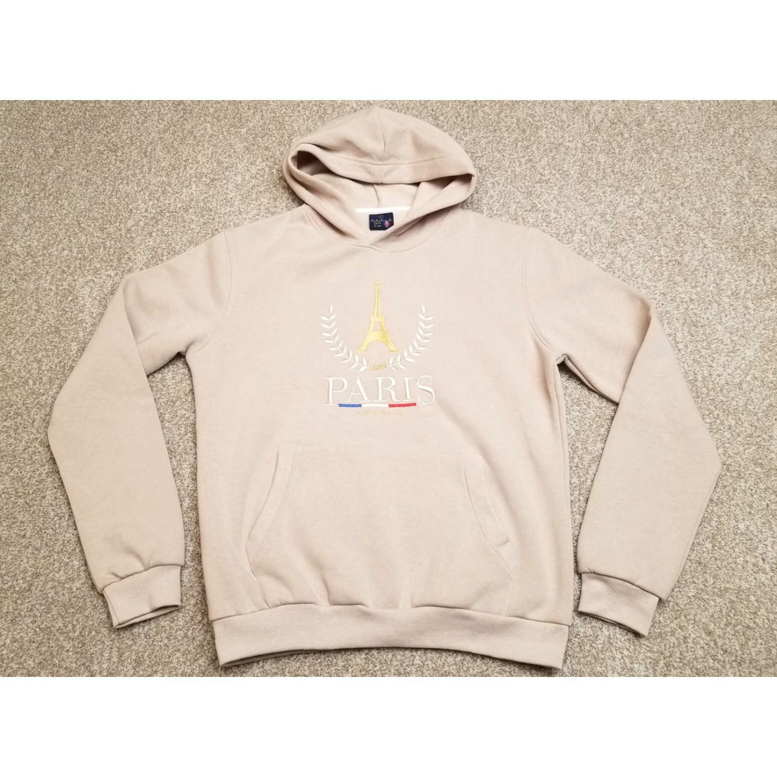 Vintage Paris Tour D' OR Hoodie Mens Large Beige Hooded Pullover Sweatshirt Cotton Blend Embroidered Logo 90s Style Size US L / EU 52-54 / 3 - 2 Thumbnail