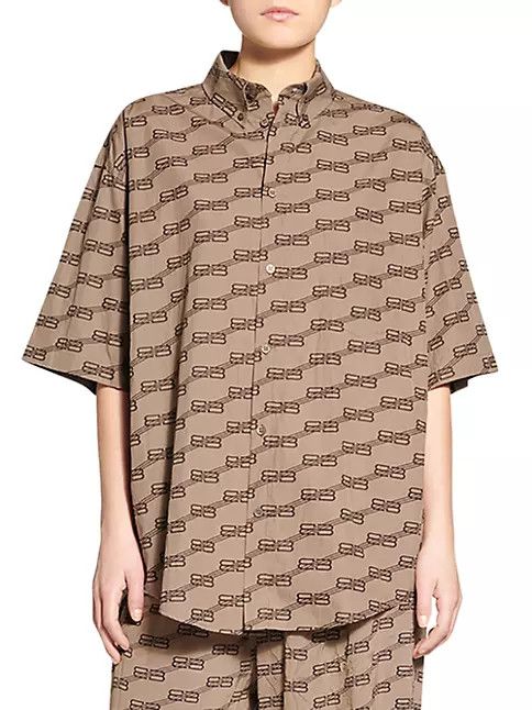 Balenciaga o1la1rc1a0824 BB Monogram Short Sleeve Shirt Large Fit Beige Size S / US 4 / IT 40 - 5 Thumbnail