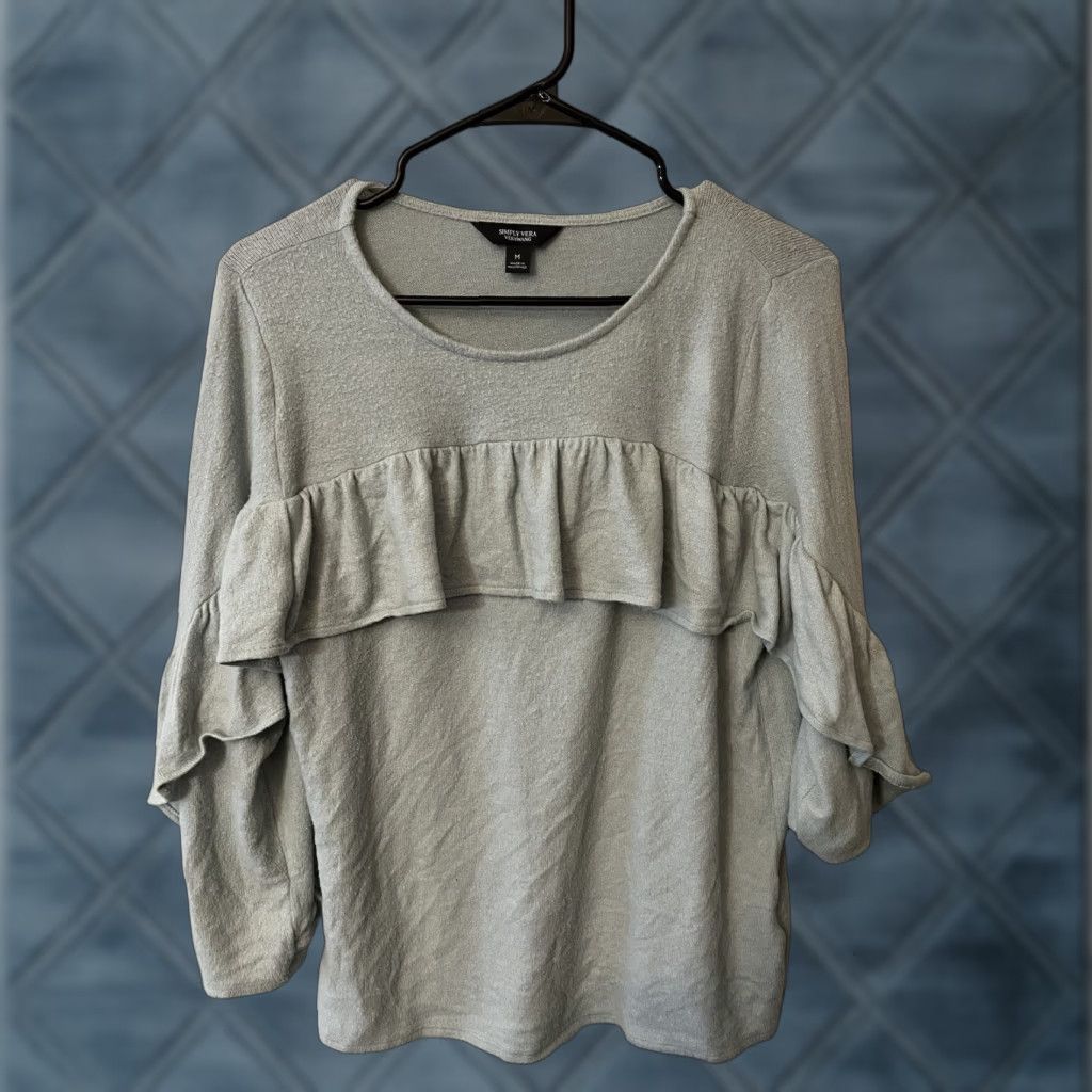 Vintage VINTAGE Simply Vera Vera Wang Gray Ruffle Top Shirt M Long Sleeve Women Bohemian Classic Love Princess 90s Size M / US 6-8 / IT 42-44 - 1 Thumbnail