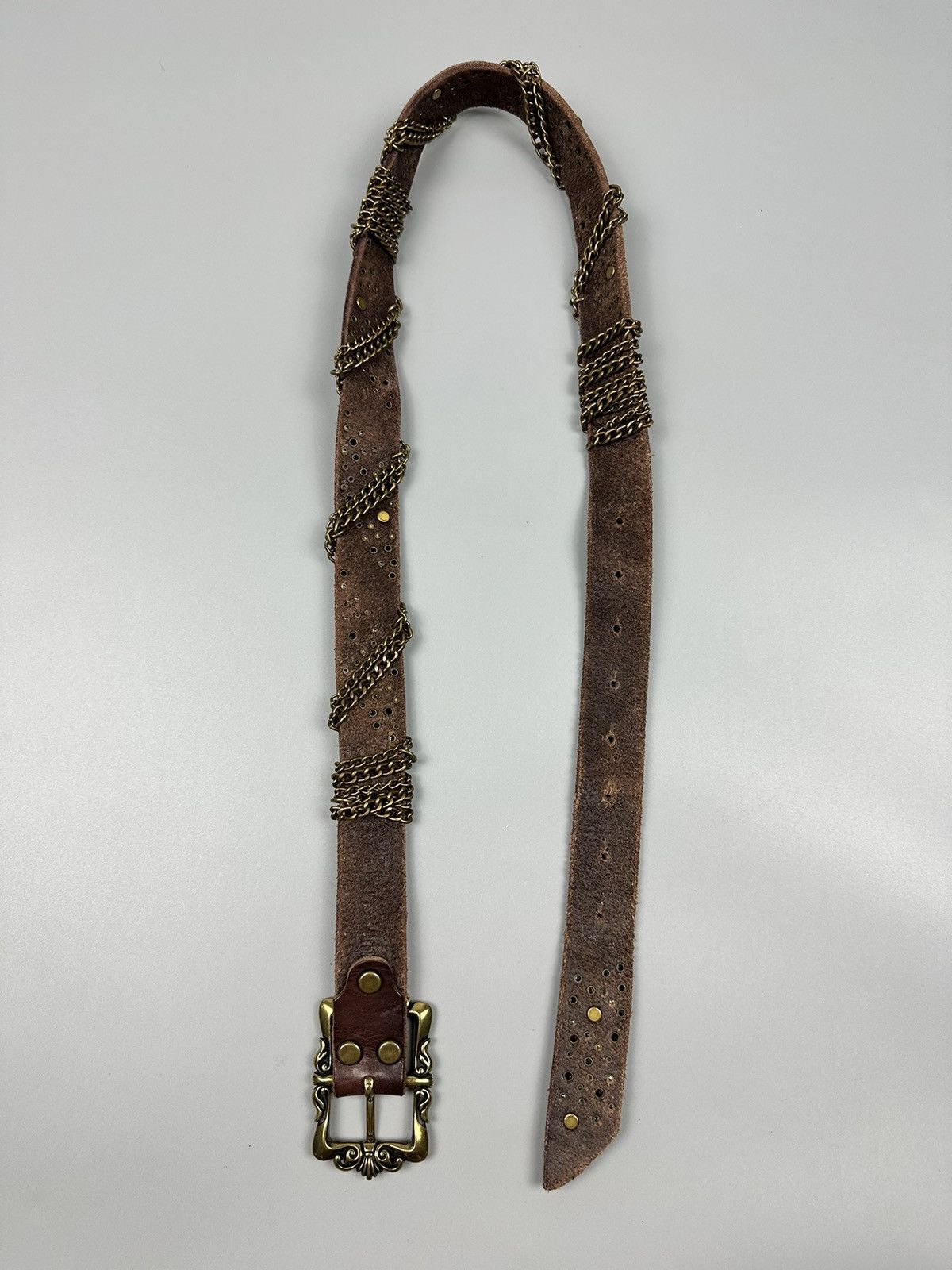 Japanese Brand Rare Gothic Celtic Flower Buckle Studded Leather Belt Size 34 - 8 Thumbnail