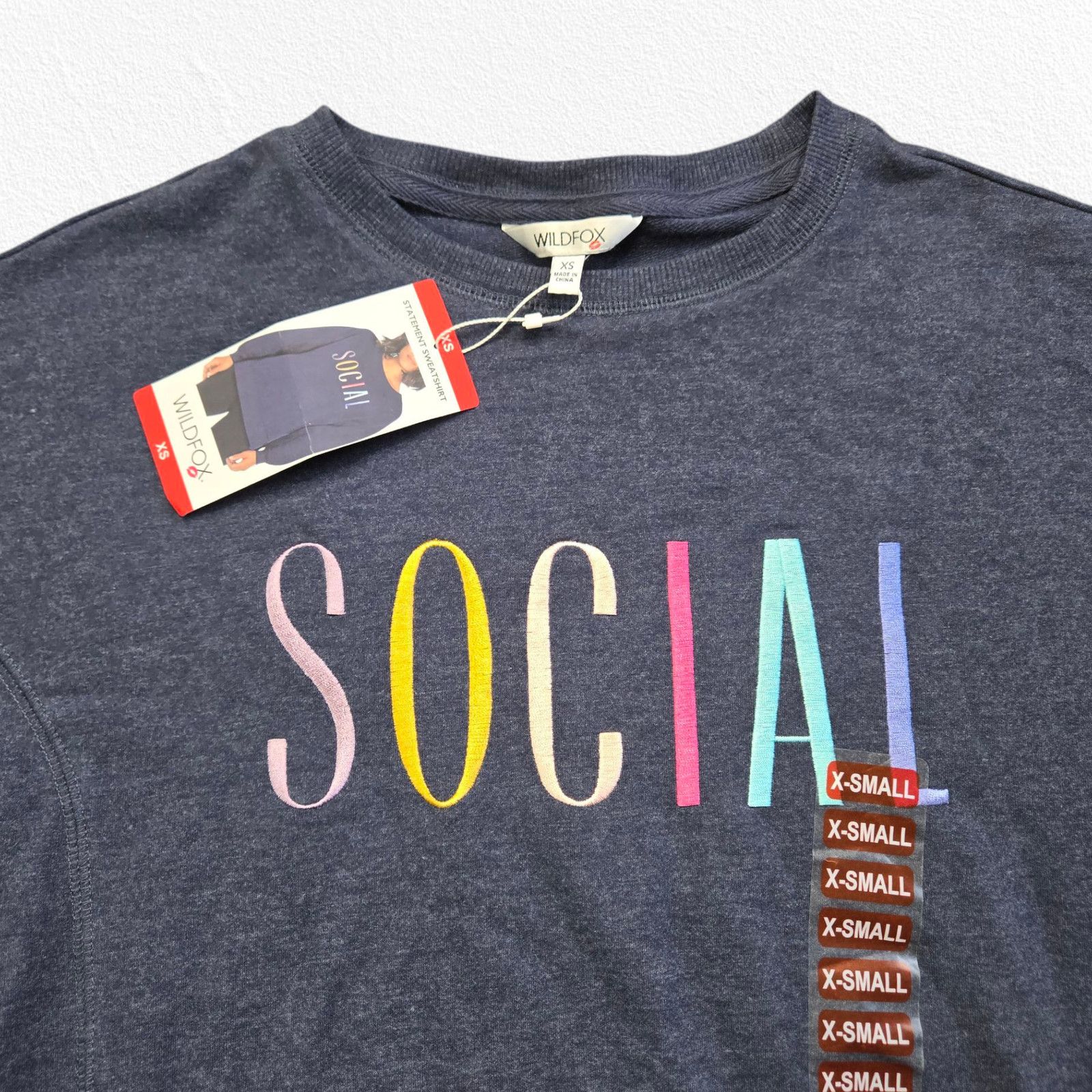 Wildfox Wildfox SOCIAL Rainbow Navy Crewneck Sweatshirt XS NWT $108 Size XS / US 0-2 / IT 36-38 - 3 Thumbnail