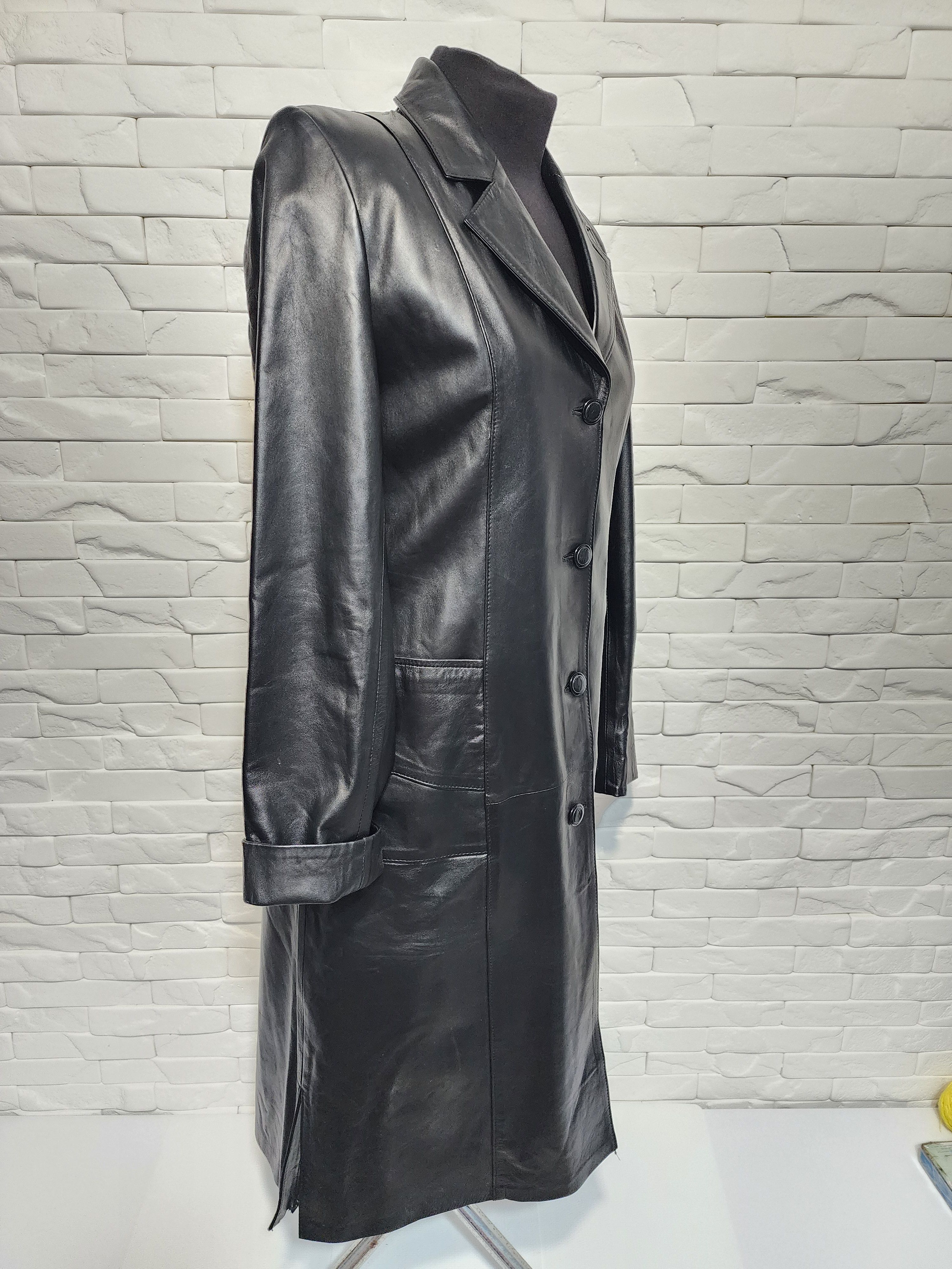 Genuine Leather Women black leather raincoat. Size L / US 10 / IT 46 - 3 Thumbnail
