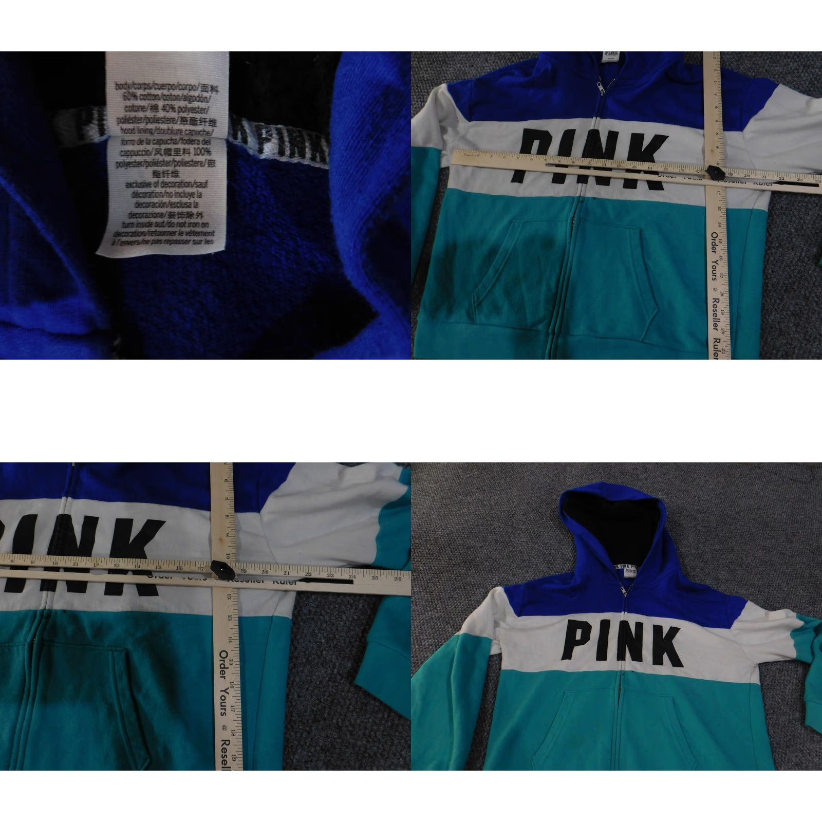 Pinko PINK Victoria's Secret Hoodie Womens Medium Blue White Teal Full Zip Colorblock Size M / US 6-8 / IT 42-44 - 8 Thumbnail