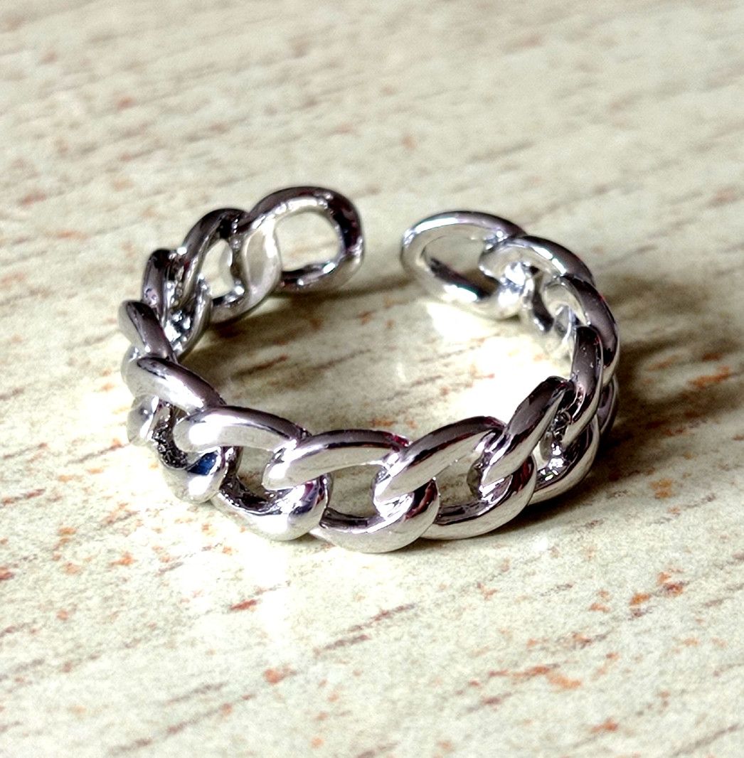Designer × Vintage Vintage Punk Cuban Chain Silver Ring Unique Rave Size ONE SIZE - 2 Thumbnail