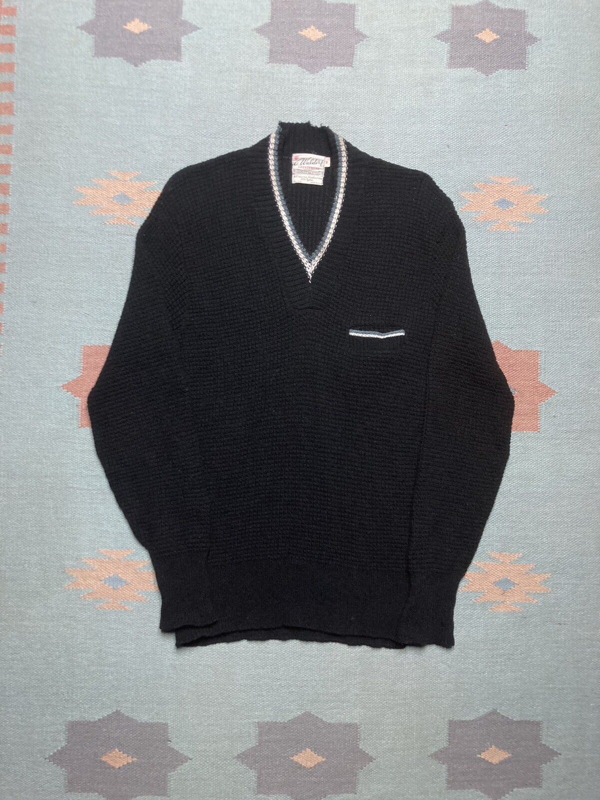 Vintage VTG 50s pullover sweater Shetland wool black Waldorf medium Size US M / EU 48-50 / 2 - 1 Thumbnail