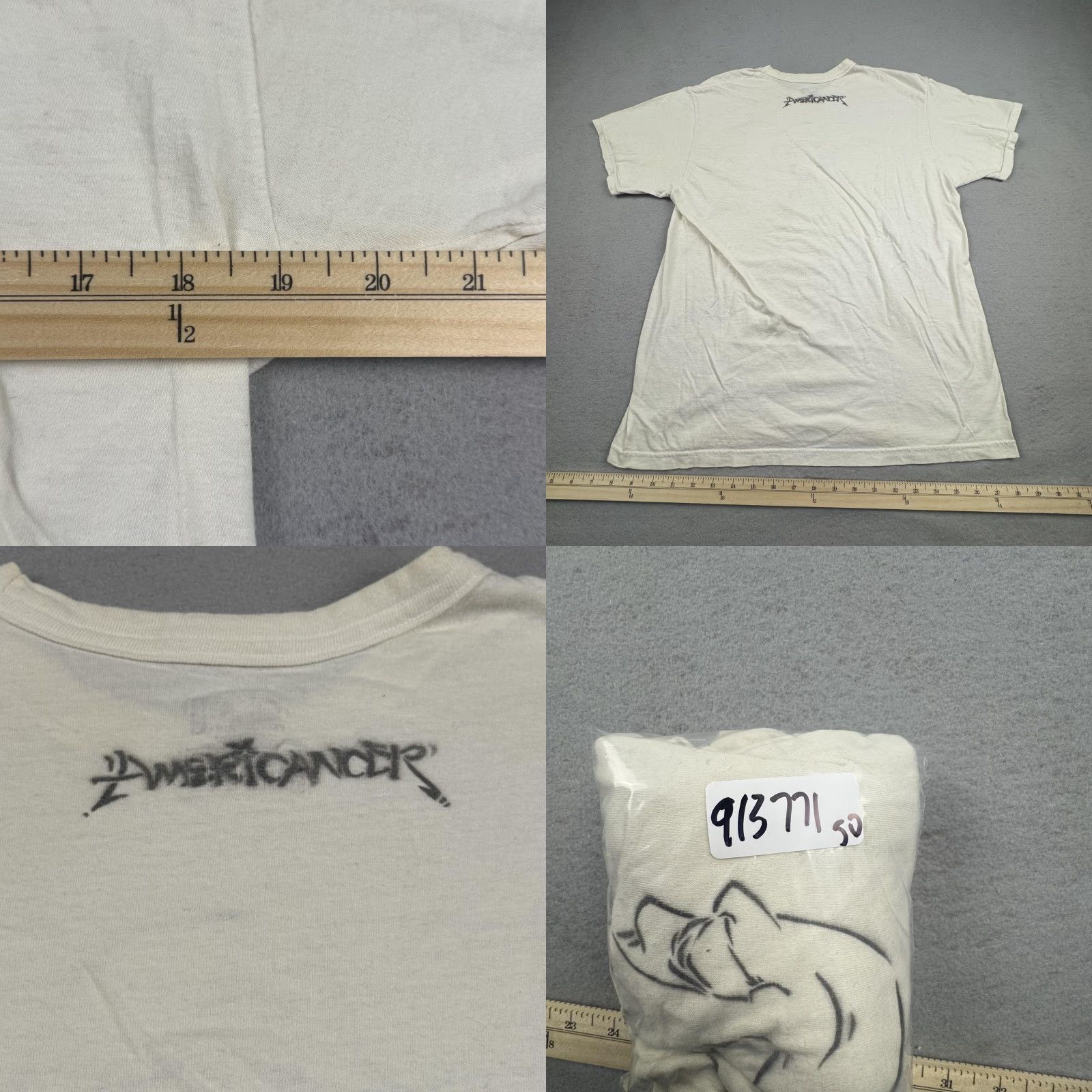 Fruit Of The Loom Fruit of the Loom Shirt Mens Large Ivory Graphic Tee Americancer Back Graffiti 90s Style Crew Neck Short Sleeve Size US L / EU 52-54 / 3 - 8 Thumbnail