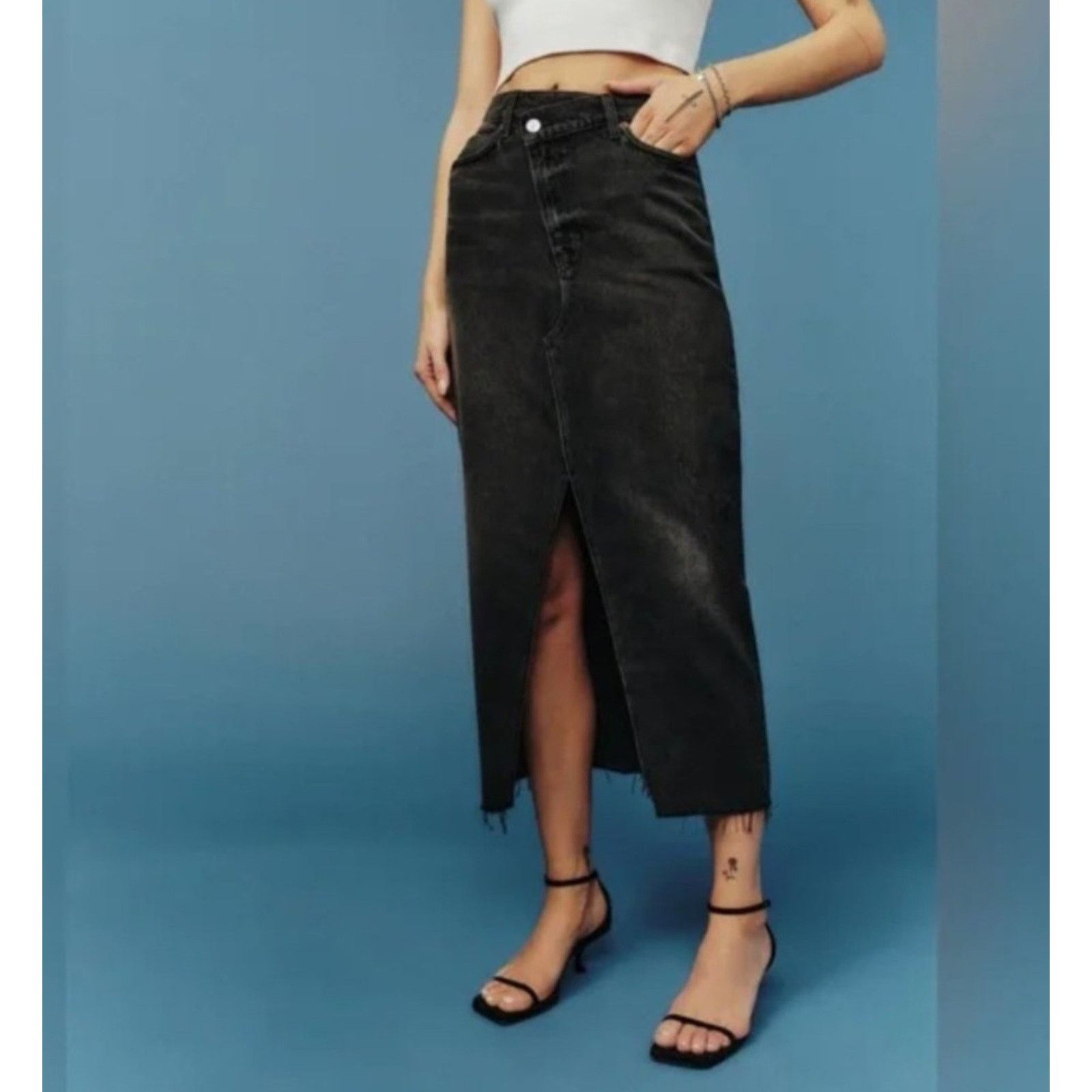 Reformation Reformation Nila Long Denim Maxi High Slit High Waist Galway Size 29" - 3 Thumbnail