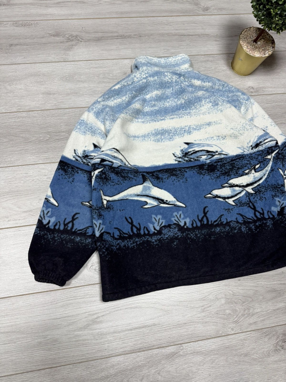 Vintage Dolphins 🐬 made in UK waves sea vintage fleece all over zip Size US XL / EU 56 / 4 - 6 Thumbnail