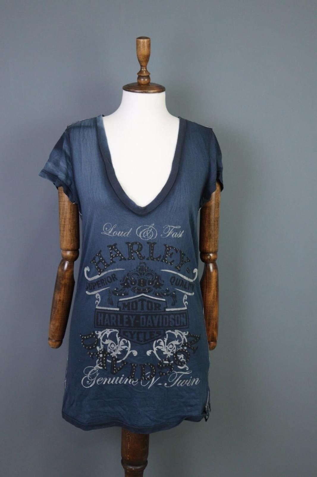 Designer Harley Davidson Big Logo Ptinted V-Neck Top T-Shirt Size L Size ONE SIZE - 1 Thumbnail