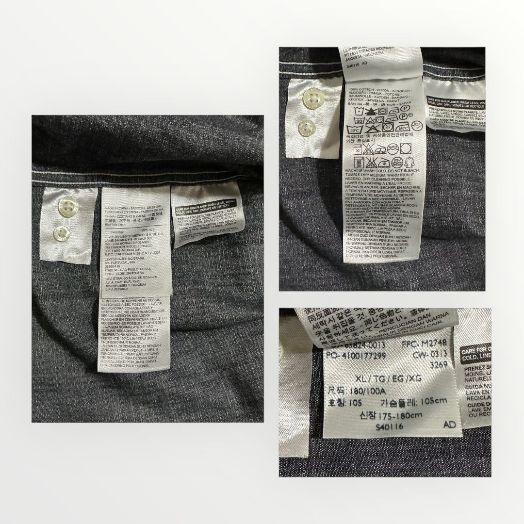 Levi's Levi’s Men’s Button Down Shirt XL Black Gray Chambray Long S Size US XL / EU 56 / 4 - 4 Thumbnail