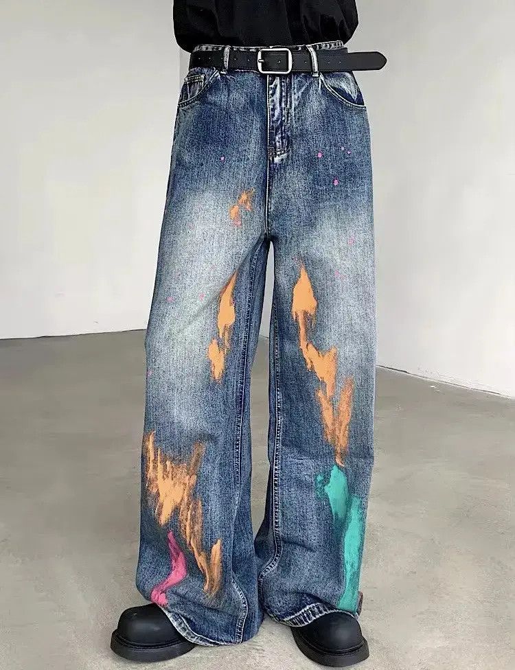Japanese Brand Streetwear Graffiti Loose Straight Jeans Size US 32 / EU 48 - 3 Thumbnail