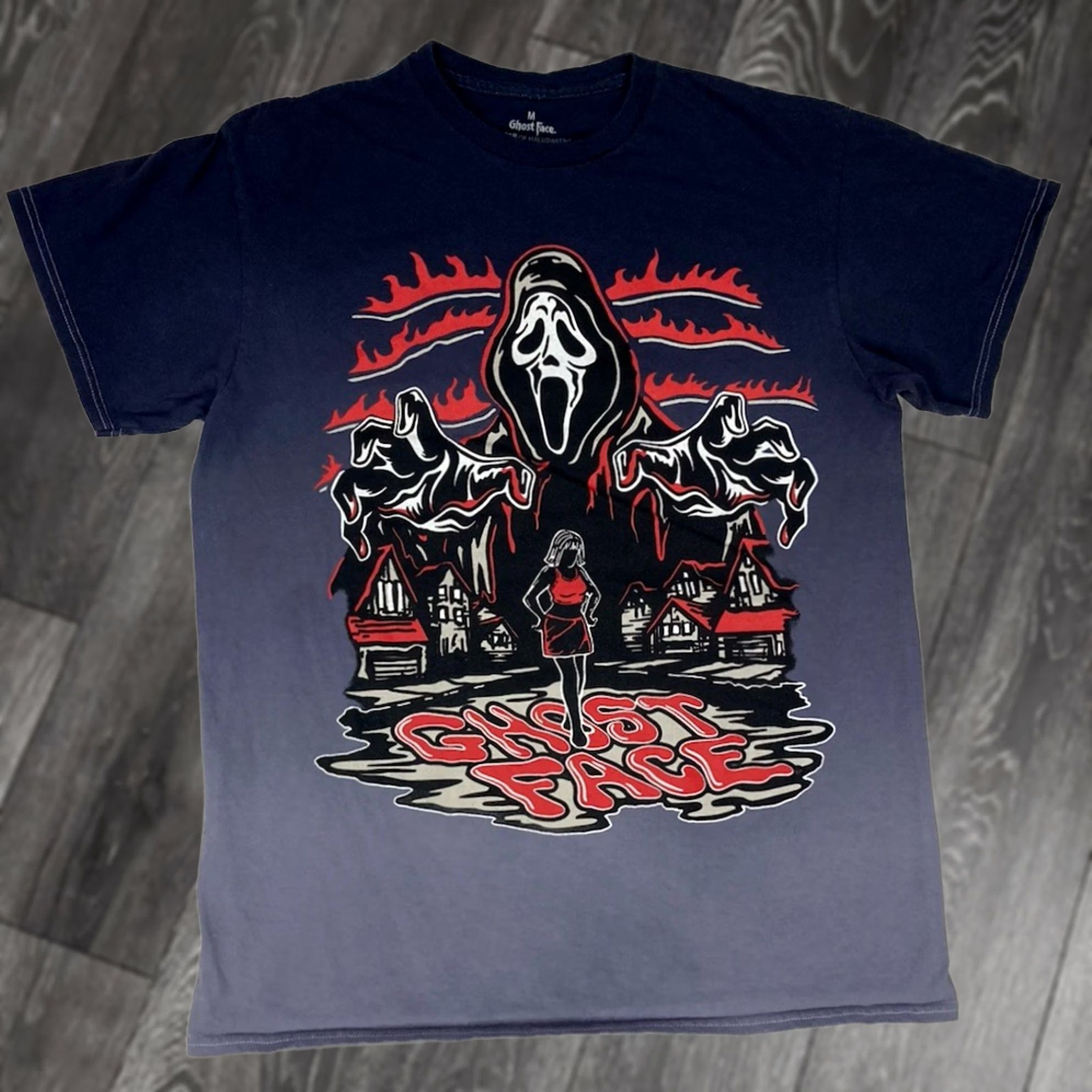 Vintage Ghost Face The Icon Of Halloween Graphic T-shirt Women Medium Blue Gradient T-Shirt Ghost Face Womens Size M / US 6-8 / IT 42-44 - 1 Thumbnail