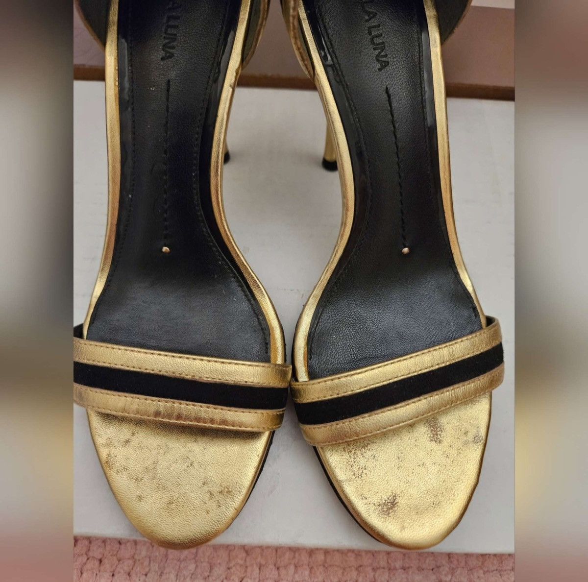 Vintage StellaLuna Gold Wings Leather Double Strap Heel Sandals Size US 6 / IT 36 - 13 Thumbnail