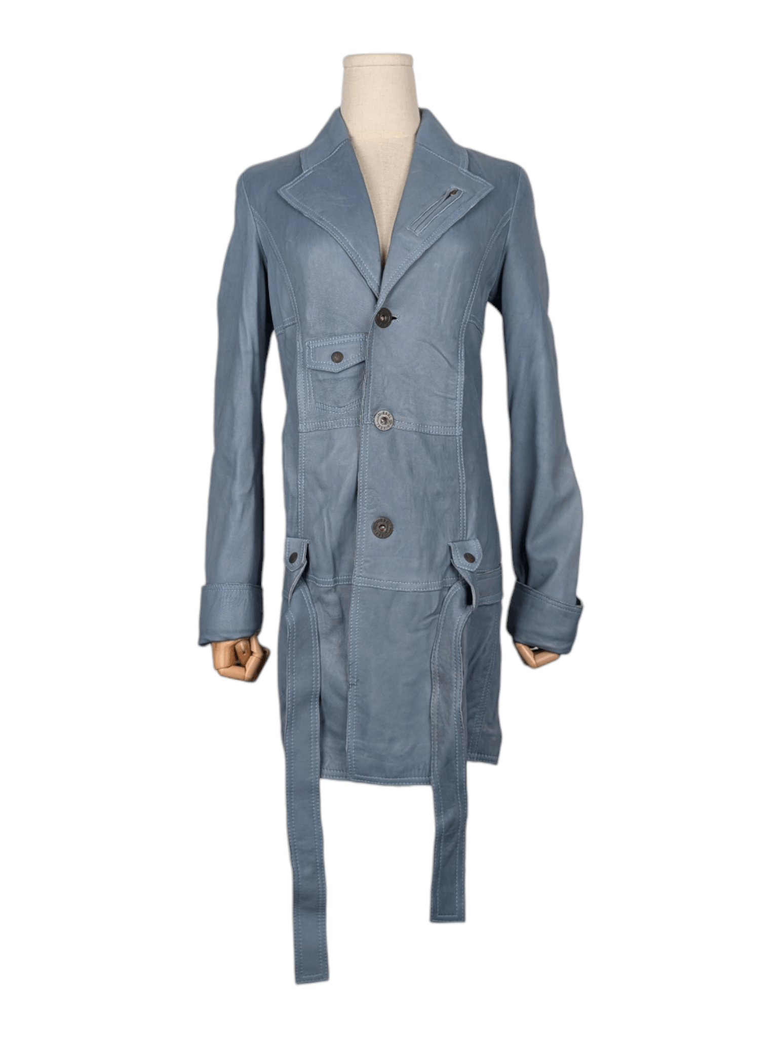 Diesel Blue Leather Coat With Owl Print Stitching At The Back Size M / US 6-8 / IT 42-44 - 1 Thumbnail