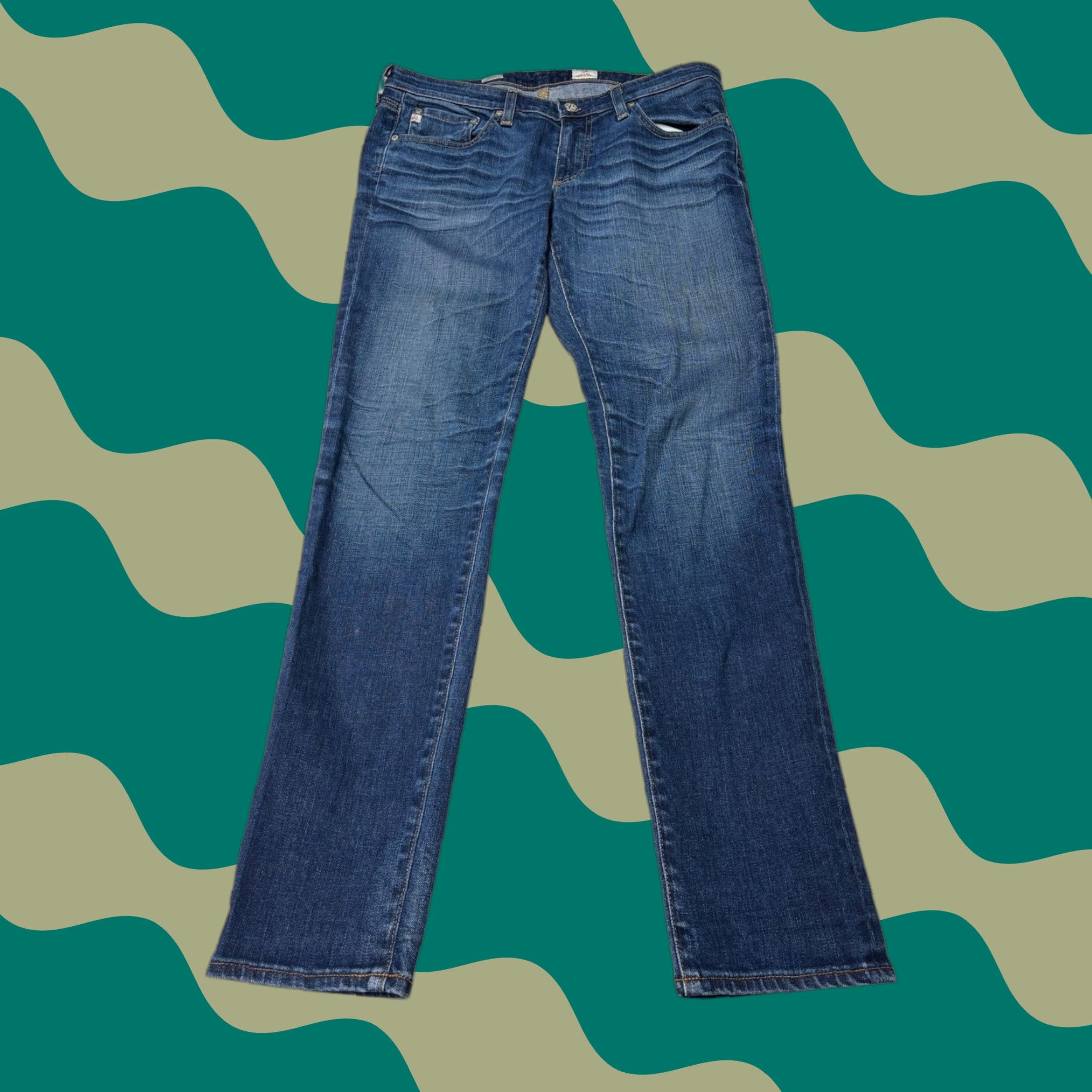 Vintage AG Adriano Goldschmied Stilt Jeans Blue Wash 29R L29 Made USA Slim Straight 5-Pocket Cotton Blend Stretch Womens Denim Size 24" / US 00 / IT 34 - 1 Thumbnail