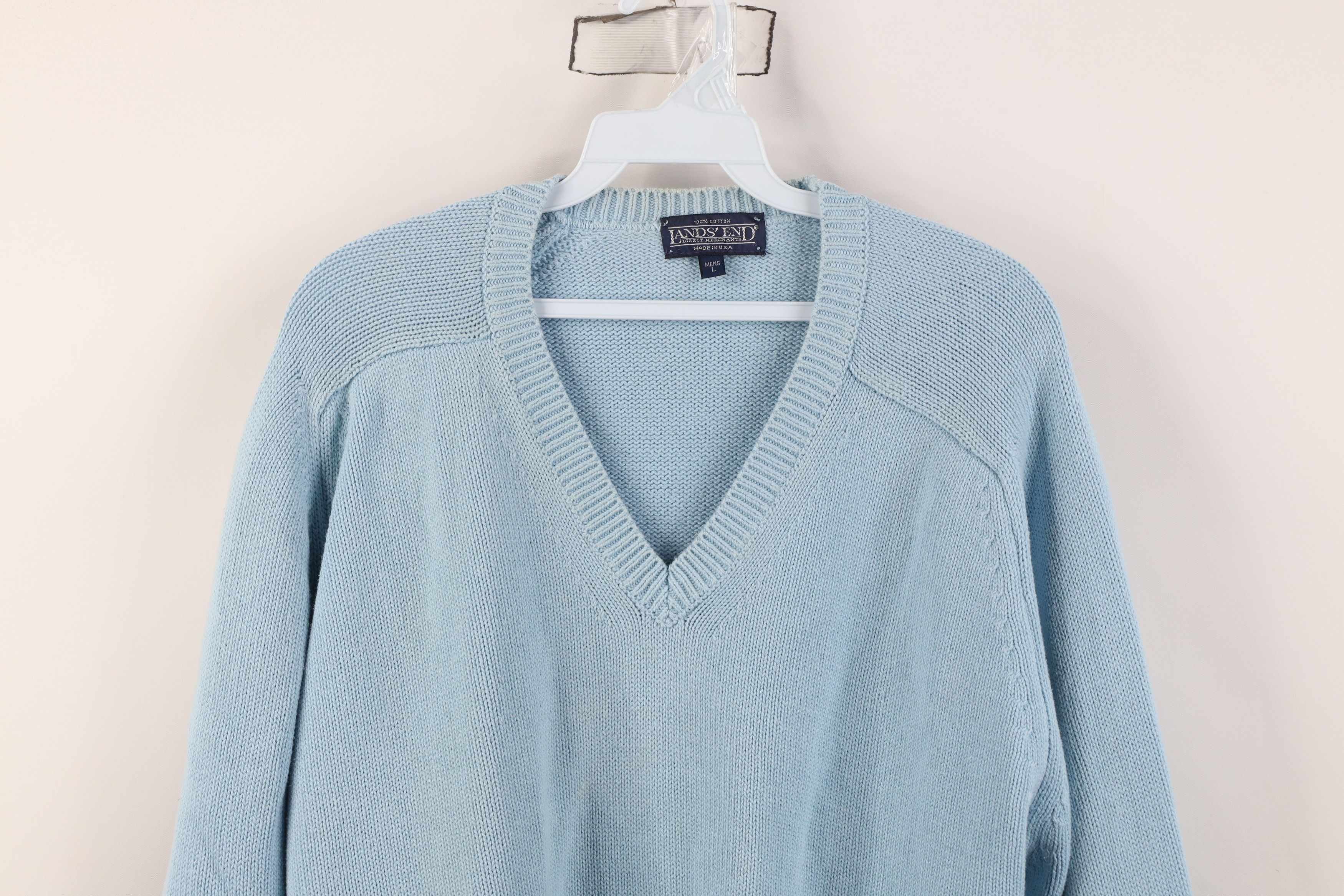 Lands' End Vintage 90s Lands End Knit V-Neck Sweater Carolina Blue USA Size US L / EU 52-54 / 3 - 2 Thumbnail