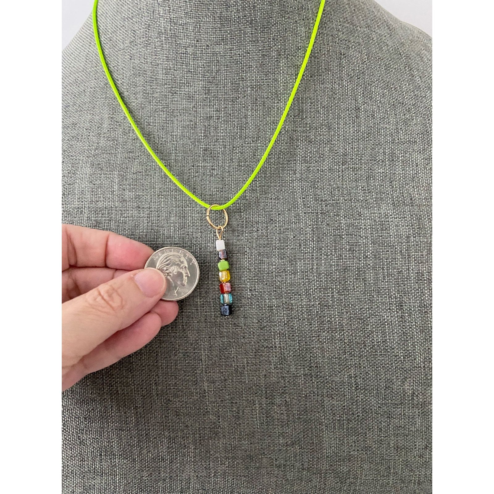Handmade rainbow glass bead pendant necklace Size ONE SIZE - 2 Thumbnail