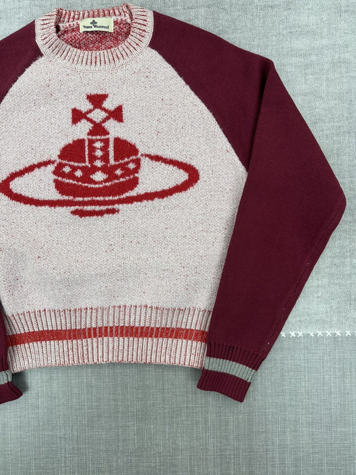 Vivienne Westwood Vivienne Westwood Orb Logo Knit Sweater Burgundy Cream M Size US M / EU 48-50 / 2 - 2 Thumbnail