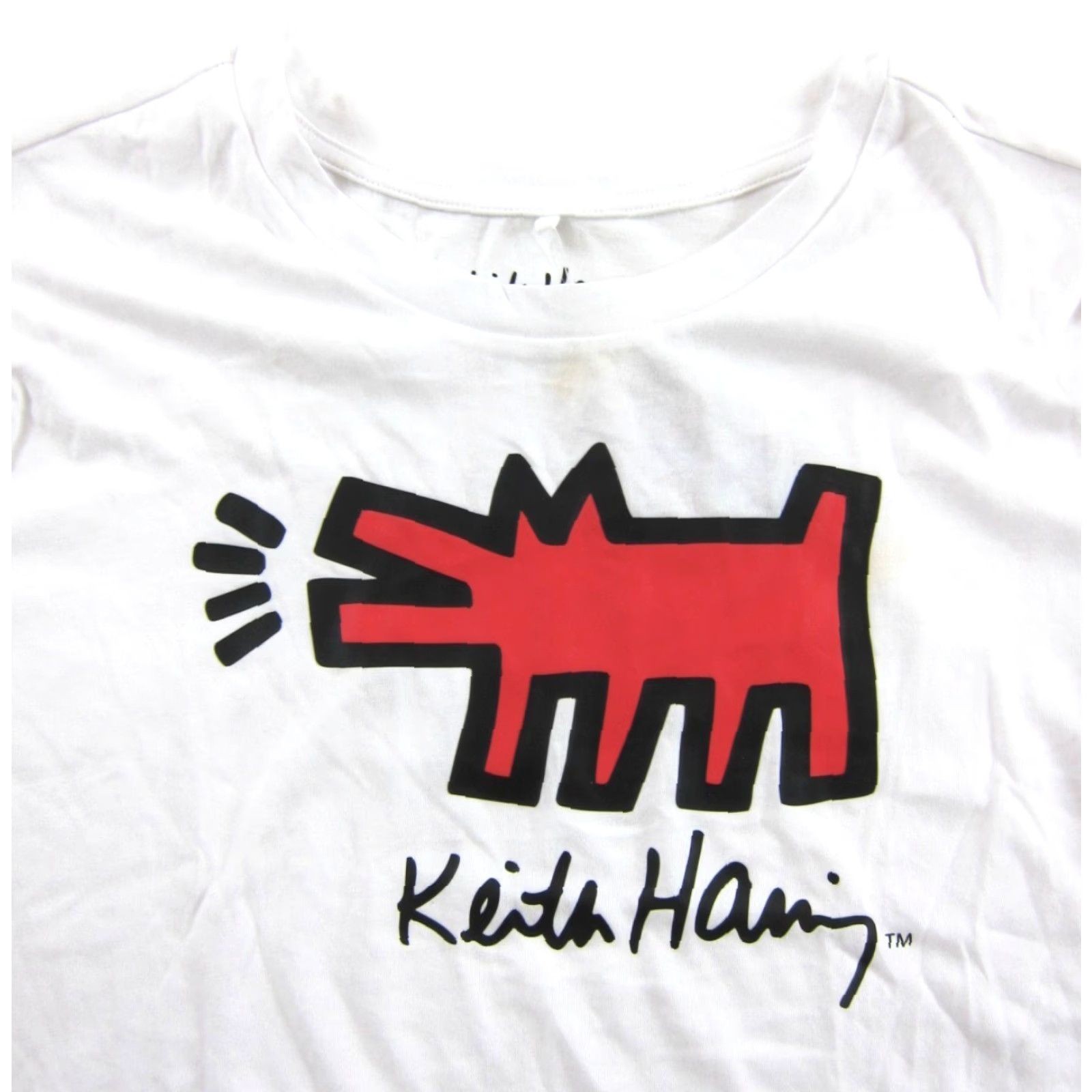 Vintage Keith Haring T-Shirt Women NWT Short Sleeve Barking Dog White Red Black Small Size S / US 4 / IT 40 - 4 Thumbnail