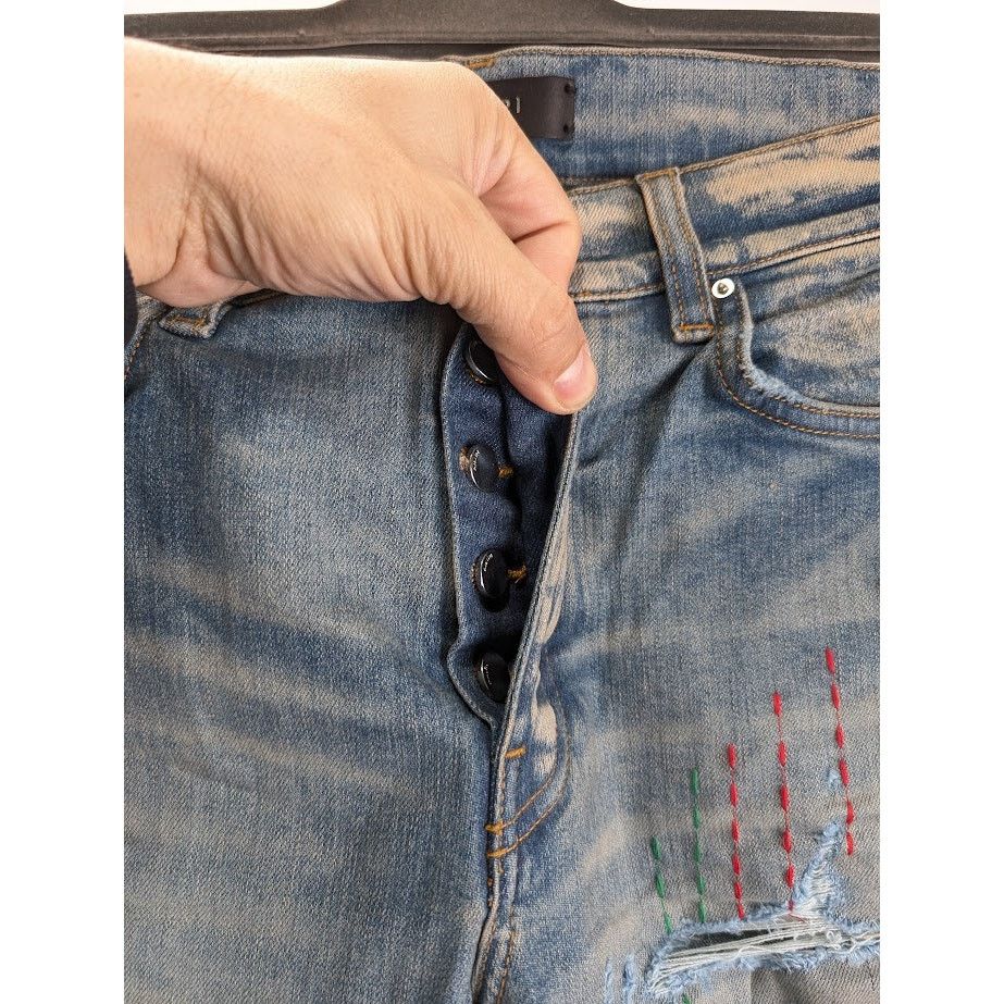 Amiri o1rshd1 Quilted Artpatch Jeans in Clay Indigo Size US 32 / EU 48 - 9 Thumbnail