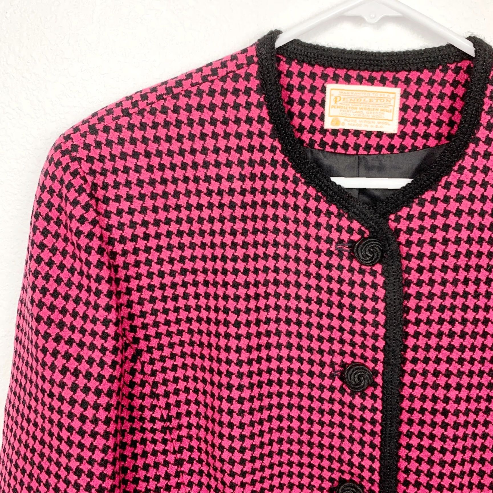 Pendleton VINTAGE Pendleton Blazer Jacket Houndstooth Wool Pink 12 Tall Womens Long Sleeve Shot Suit Style Size XL / US 12-14 / IT 48-50 - 2 Thumbnail