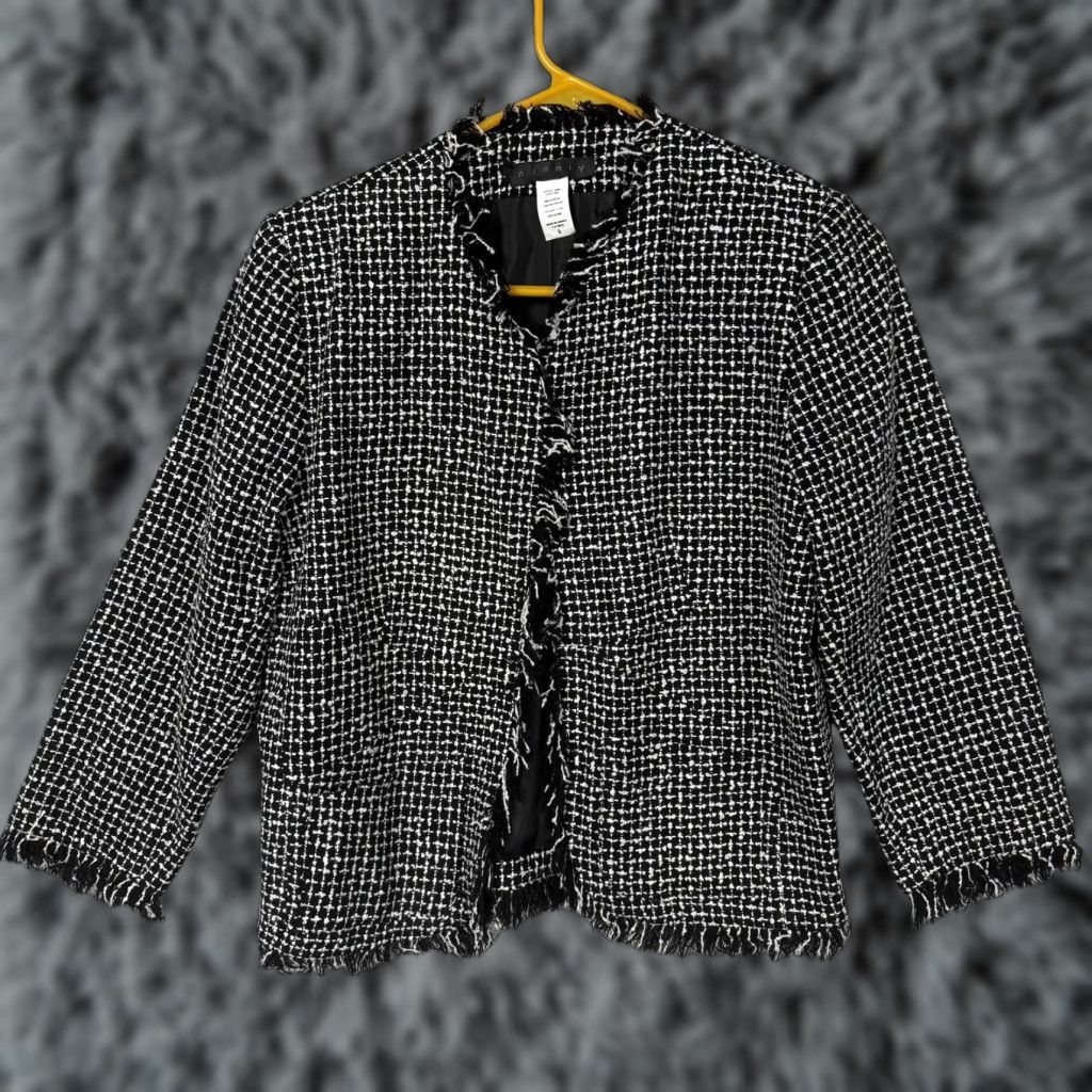 Vintage VINTAGE Ninety Two Piece Tweed Skirt Suit Set Jacket Skirt Black Check 3/4 Sleeve Office Siren Dark Academia Womens 10 Size 32" / US 10 / IT 46 - 1 Thumbnail