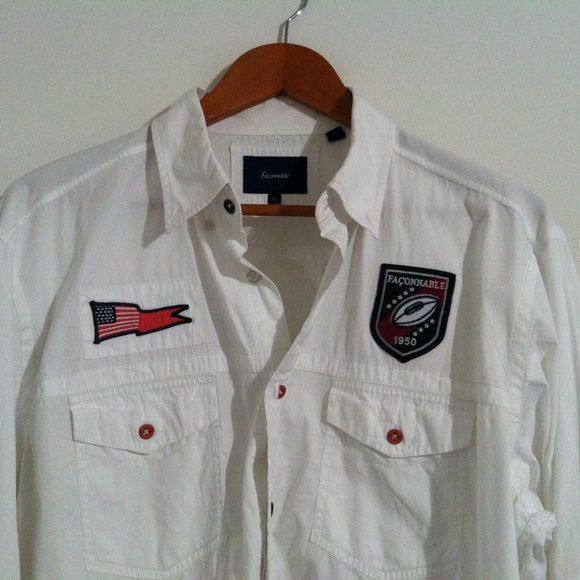 Faconnable FACONNABLE MENS WHITE COTTON CASUAL SHIRT SIZE: XL Size US XL / EU 56 / 4 - 4 Thumbnail