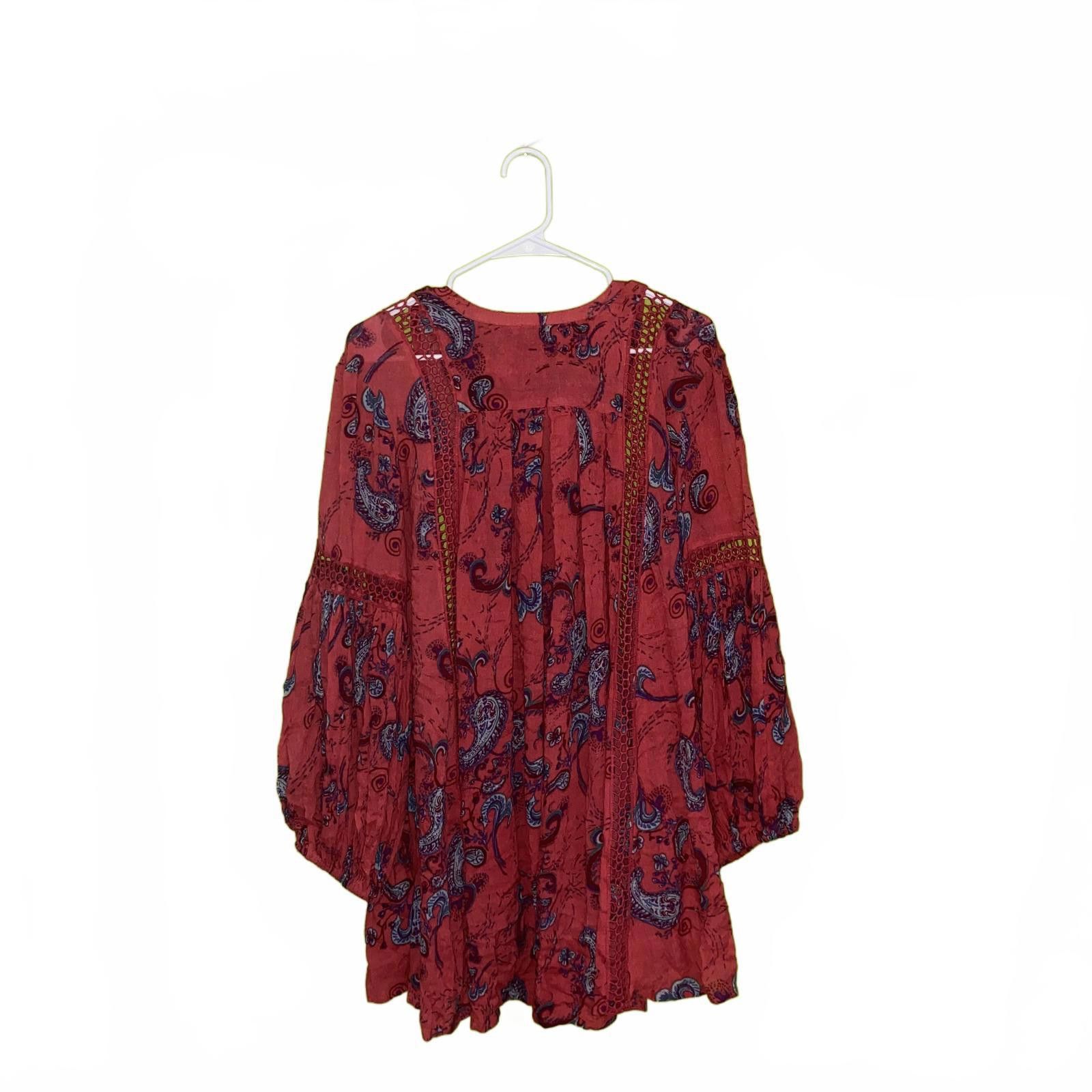Free People Free People Red Floral Long Sleeves Top S Size S / US 4 / IT 40 - 2 Thumbnail