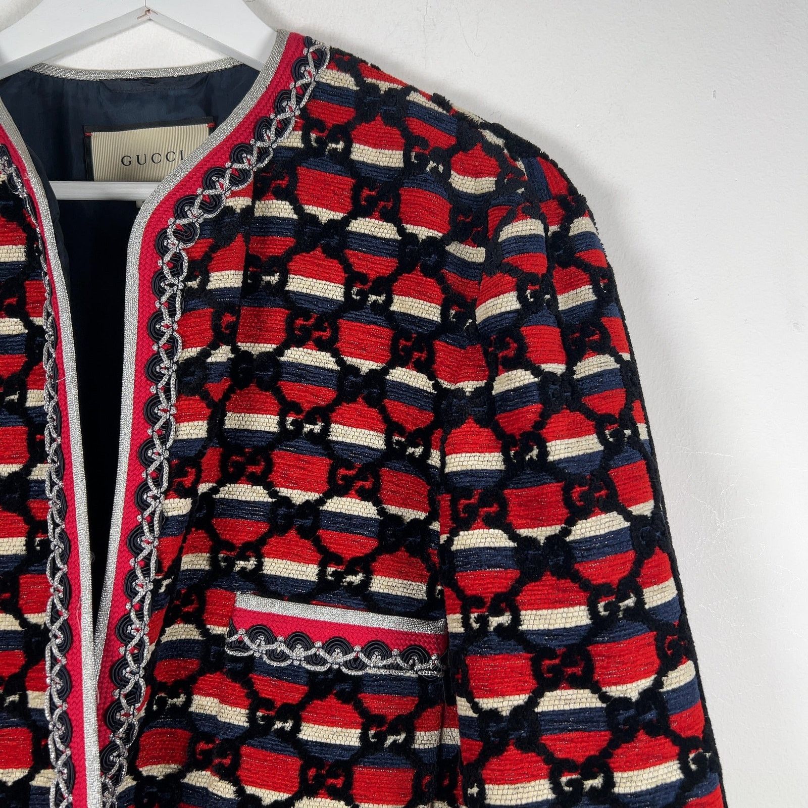 Gucci Gucci Flocked Tweed Cutting Jacket Red/Silver Size M Size M / US 6-8 / IT 42-44 - 2 Thumbnail