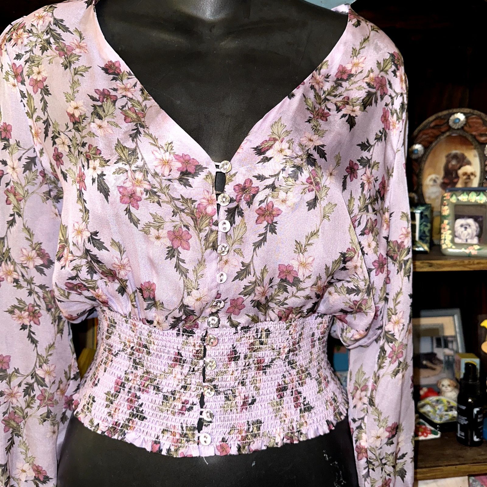 INTERMIX ELIN FLORAL 100% SILK TOP S/M