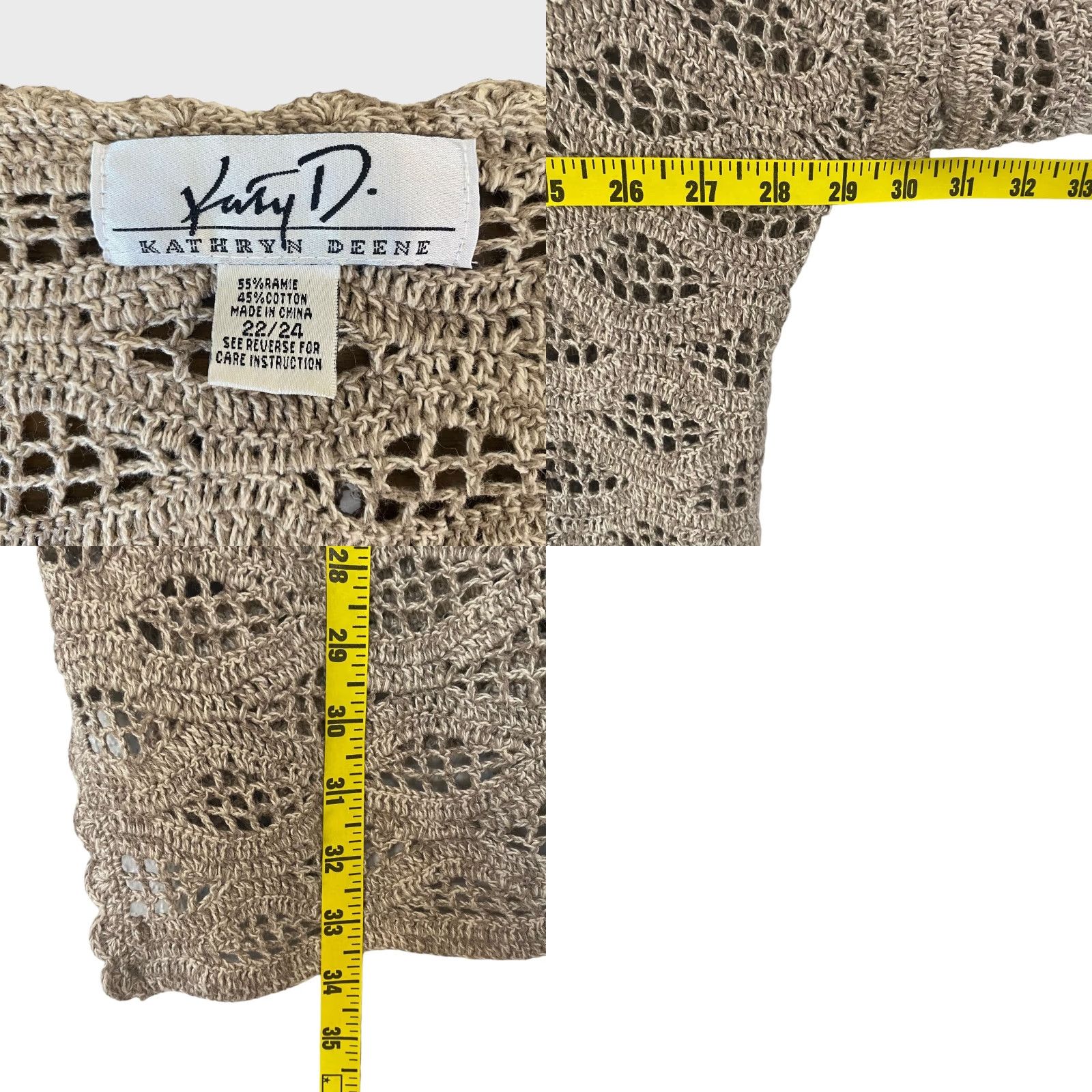 Vintage VINTAGE Kathryn Deene Crochet Knit Sweater Women’s Plus Size 22 Tan Pullover Breathable Casual Size 3XL / US 20-22 - 8 Thumbnail
