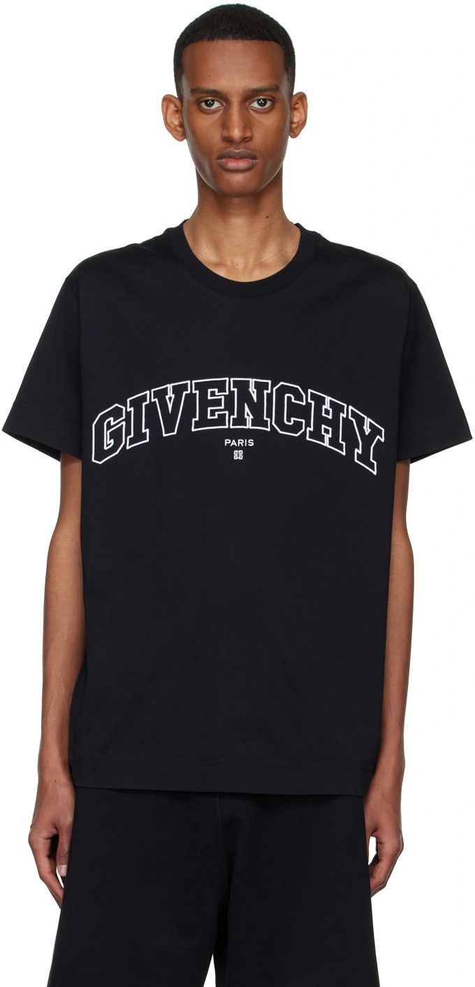 Givenchy Black Embroidered College Arch Logo T-Shirt Size US M / EU 48-50 / 2 - 2 Thumbnail